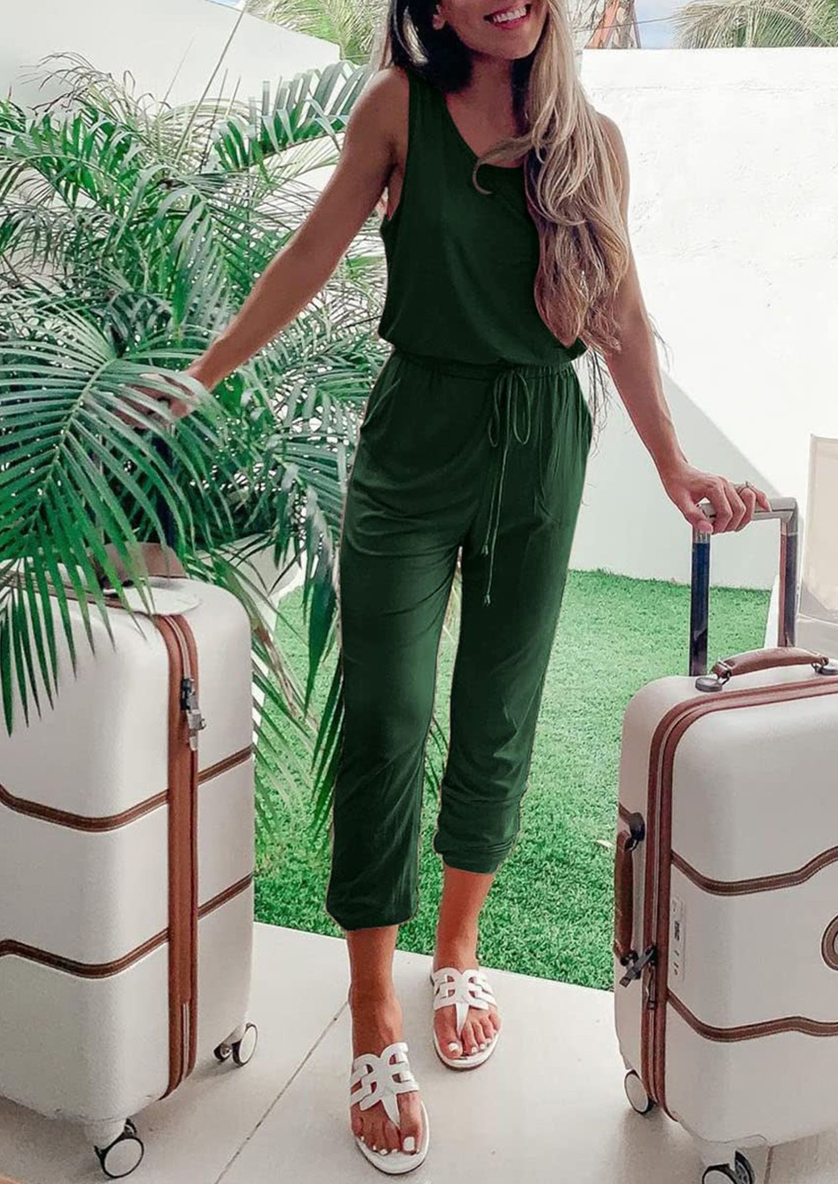 Two Piece Outfit Sets Casual Sleeveless Crewneck Tops and Sweatpants