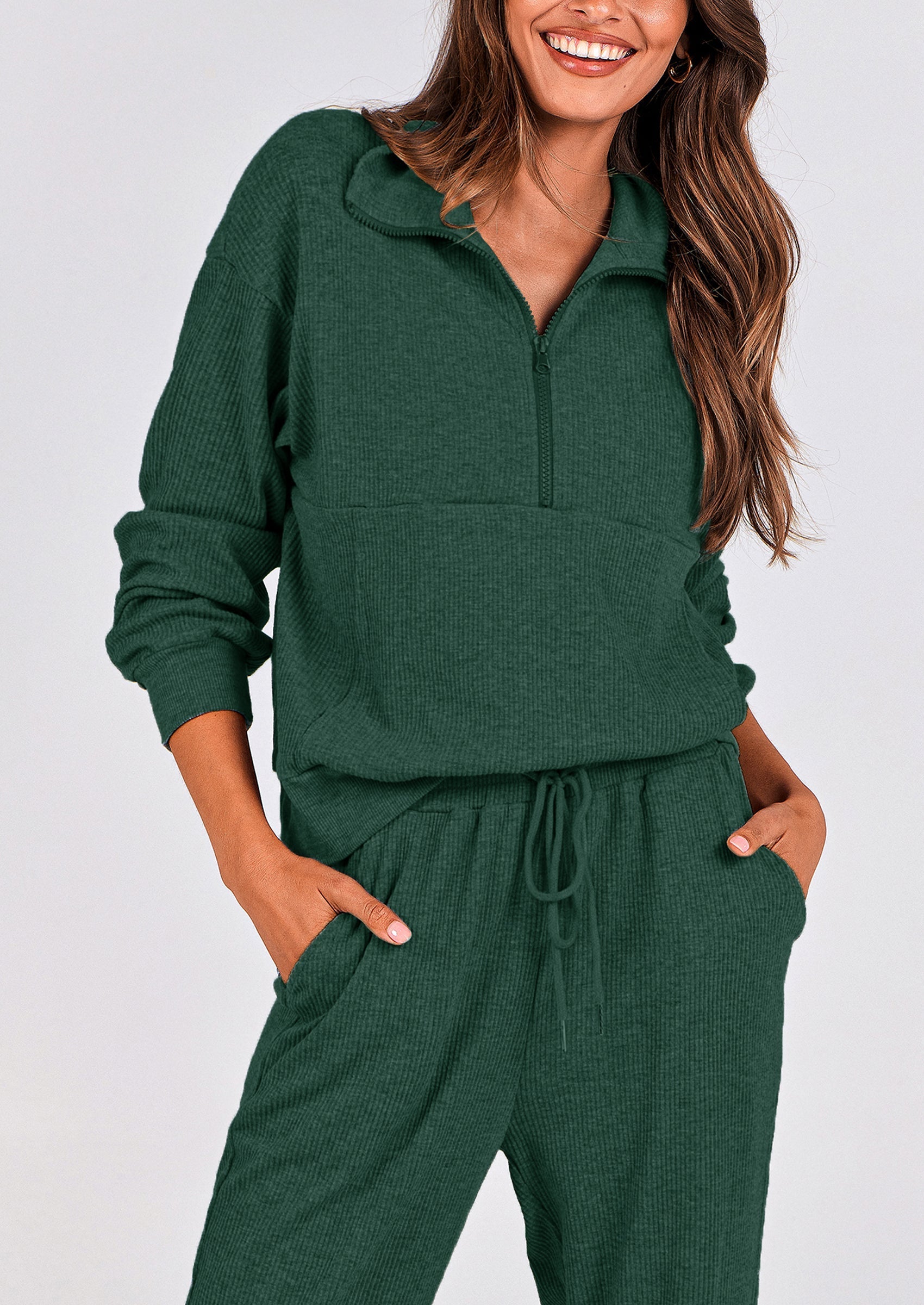 Women's Fall 2 Piece Lounge Sets Zip Up Sweatshirt Jogger Pants Sweat Track Suits Travel Outfit Winter Clothing