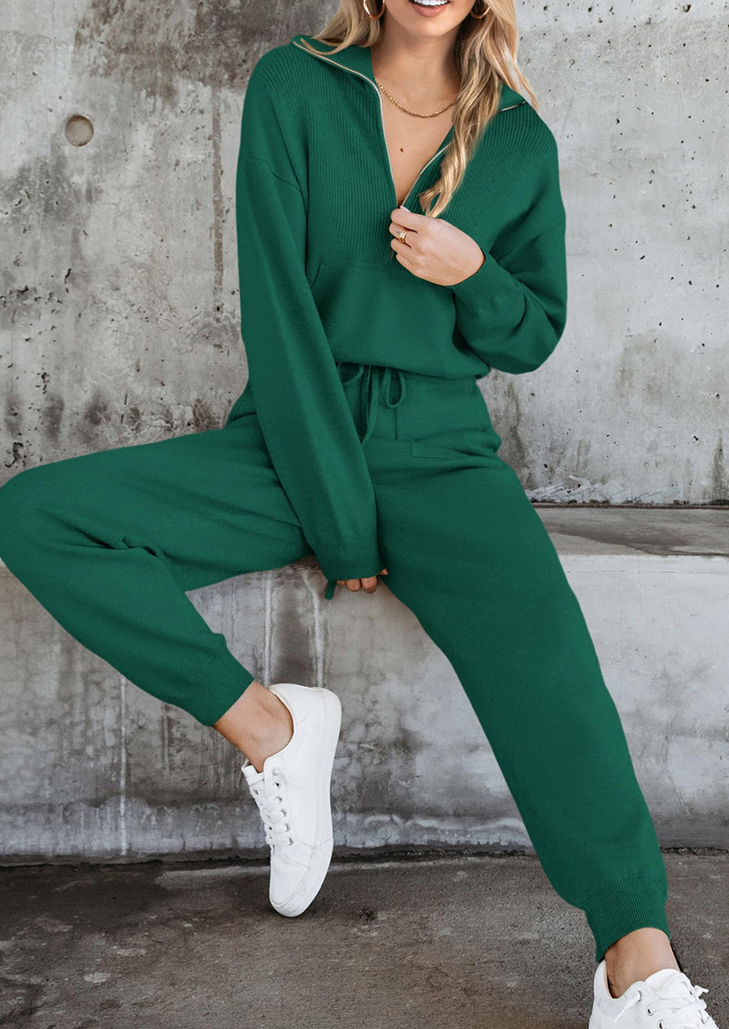 Women's 2 Piece Sweater Set Pullover Zip Up Sweatshirt Jogger Sweatpants Tracksuit Casual Outfit