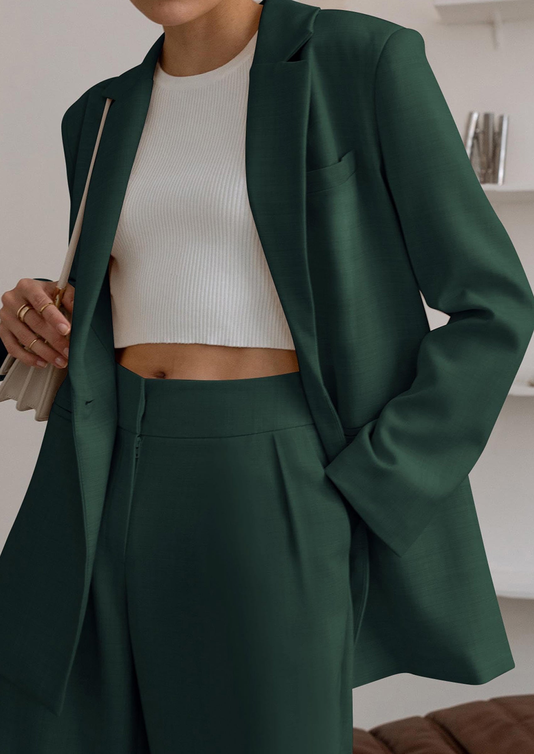 Women's Fall Two Piece Outfits Dressy Blazer Jacket and Wide Leg Pants Pockets Business Casual Office Suit Sets