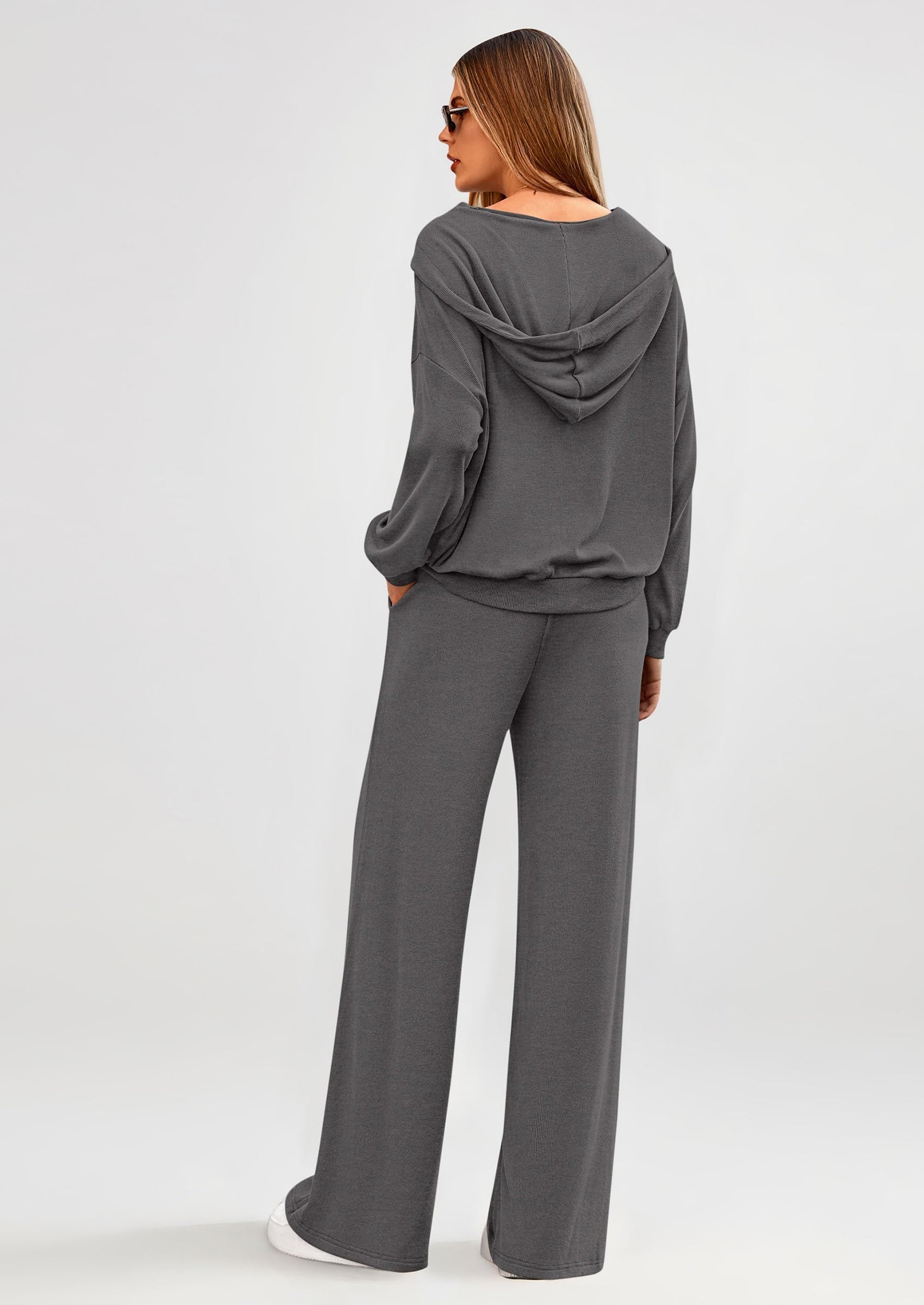 Women's 2 Piece Fall Lounge Sets Zip Up Hoodie Wide Leg Pants Tracksuit Matching Travel Outfits Clothes