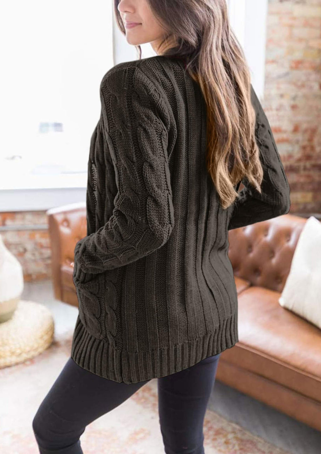 Women's Open Front Cardigan Sweaters Fall Fashion Button Down Cable Knit Chunky Winter Outerwear Coats