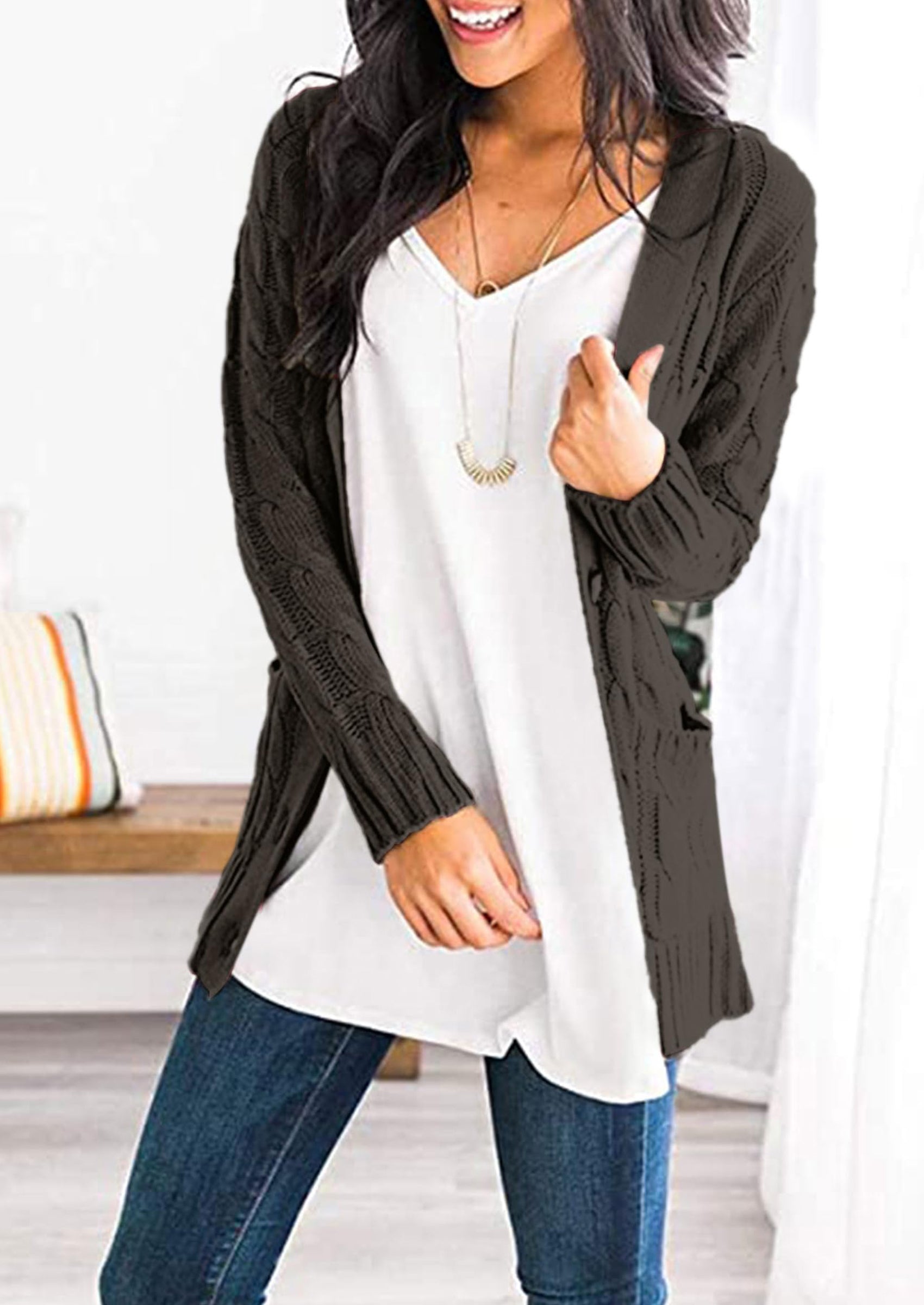 Women's Open Front Cardigan Sweaters Fall Fashion Button Down Cable Knit Chunky Winter Outerwear Coats