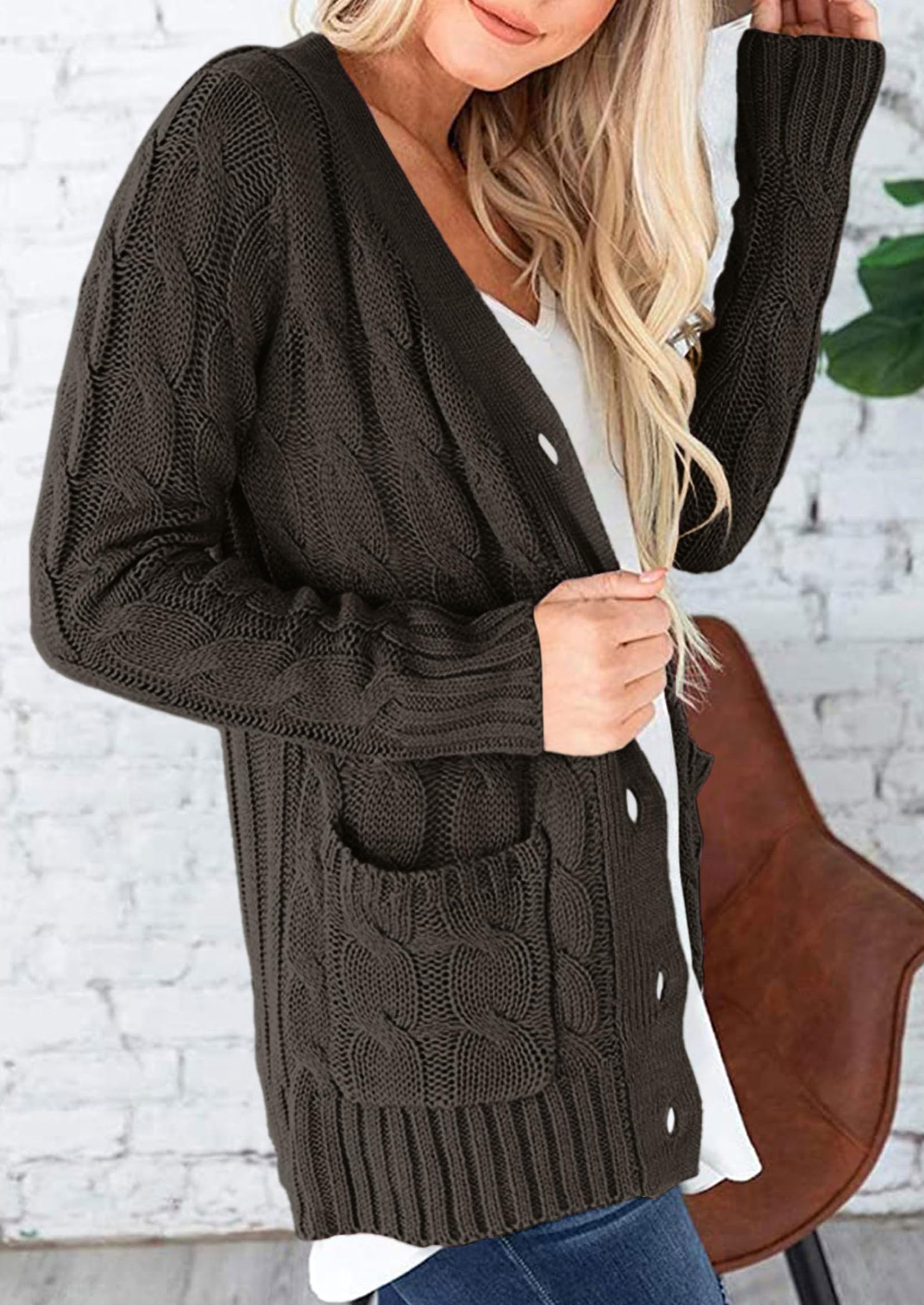 Women's Open Front Cardigan Sweaters Fall Fashion Button Down Cable Knit Chunky Winter Outerwear Coats