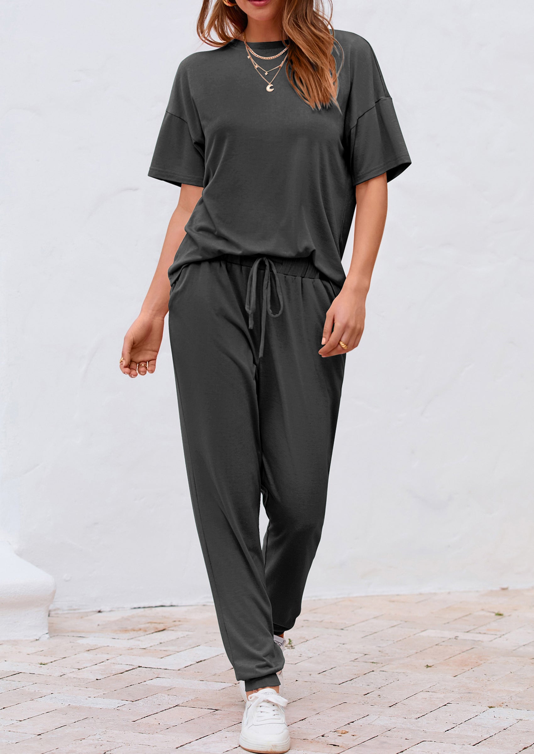 Women's Two Piece Lounge Sets Spring Summer Jogger Pants Vacation Outfits Travel Airplane Matching Clothes