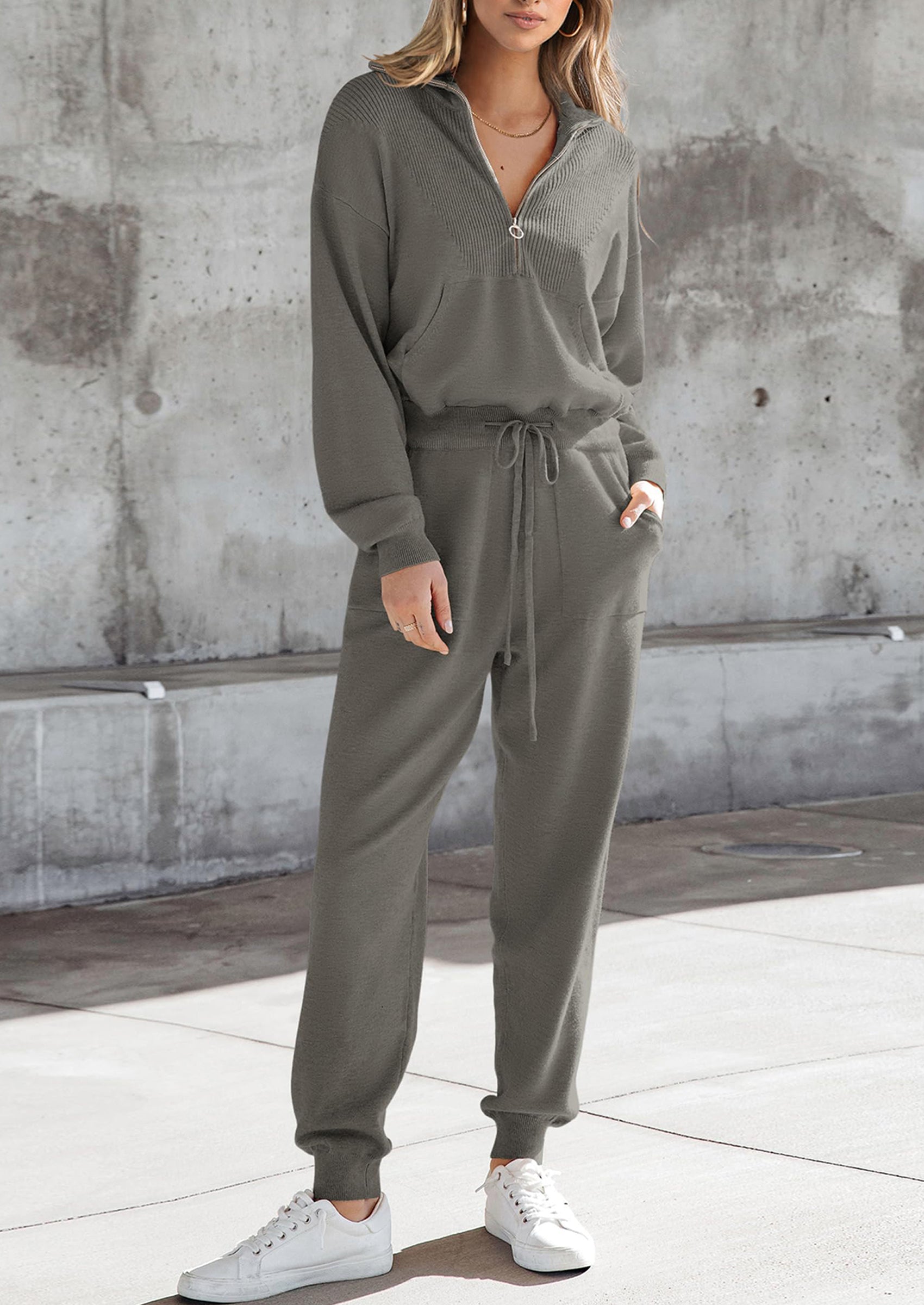 Women's 2 Piece Sweater Set Pullover Zip Up Sweatshirt Jogger Sweatpants Tracksuit Casual Outfit