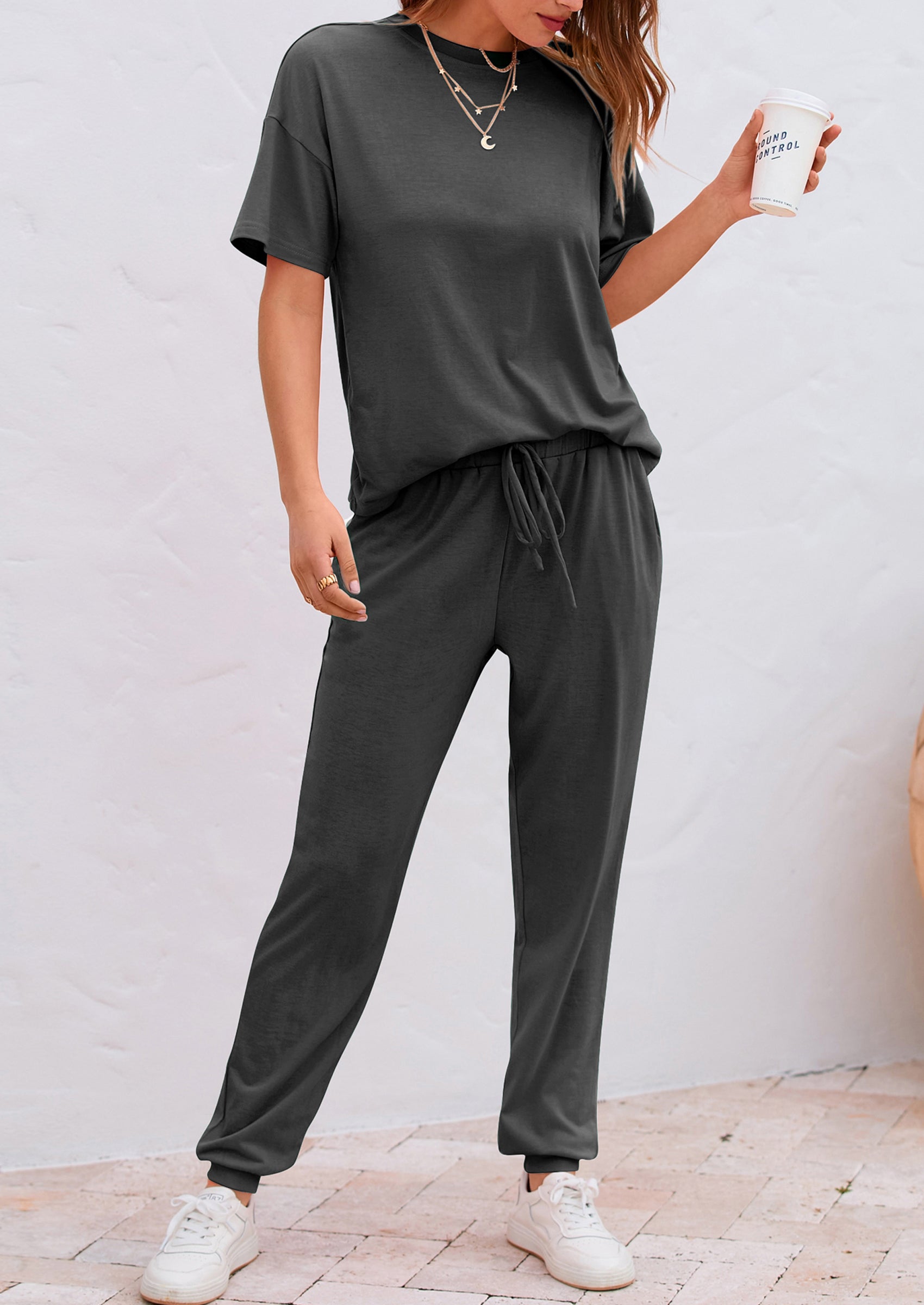 Women's Two Piece Lounge Sets Spring Summer Jogger Pants Vacation Outfits Travel Airplane Matching Clothes