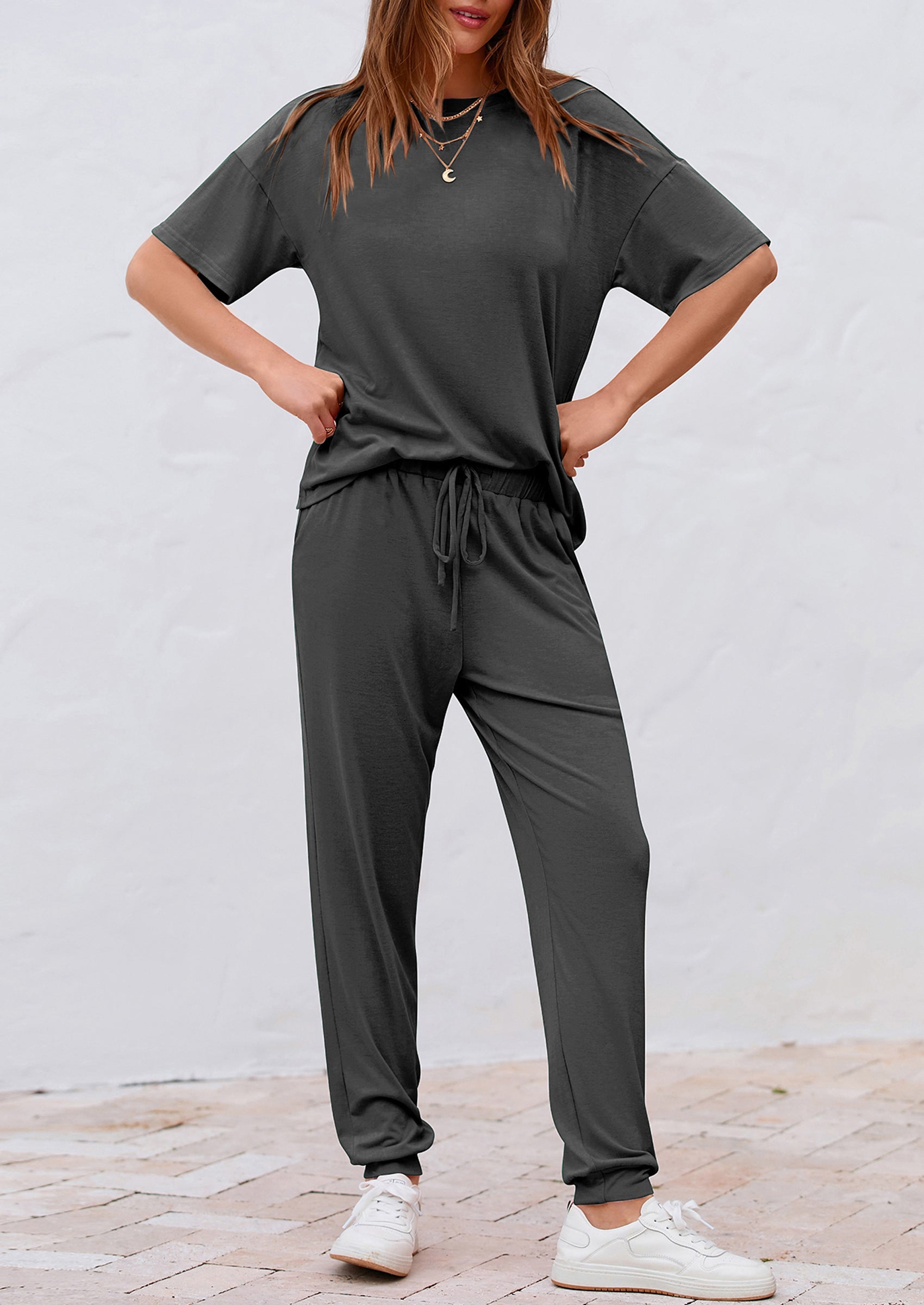 Women's Two Piece Lounge Sets Spring Summer Jogger Pants Vacation Outfits Travel Airplane Matching Clothes