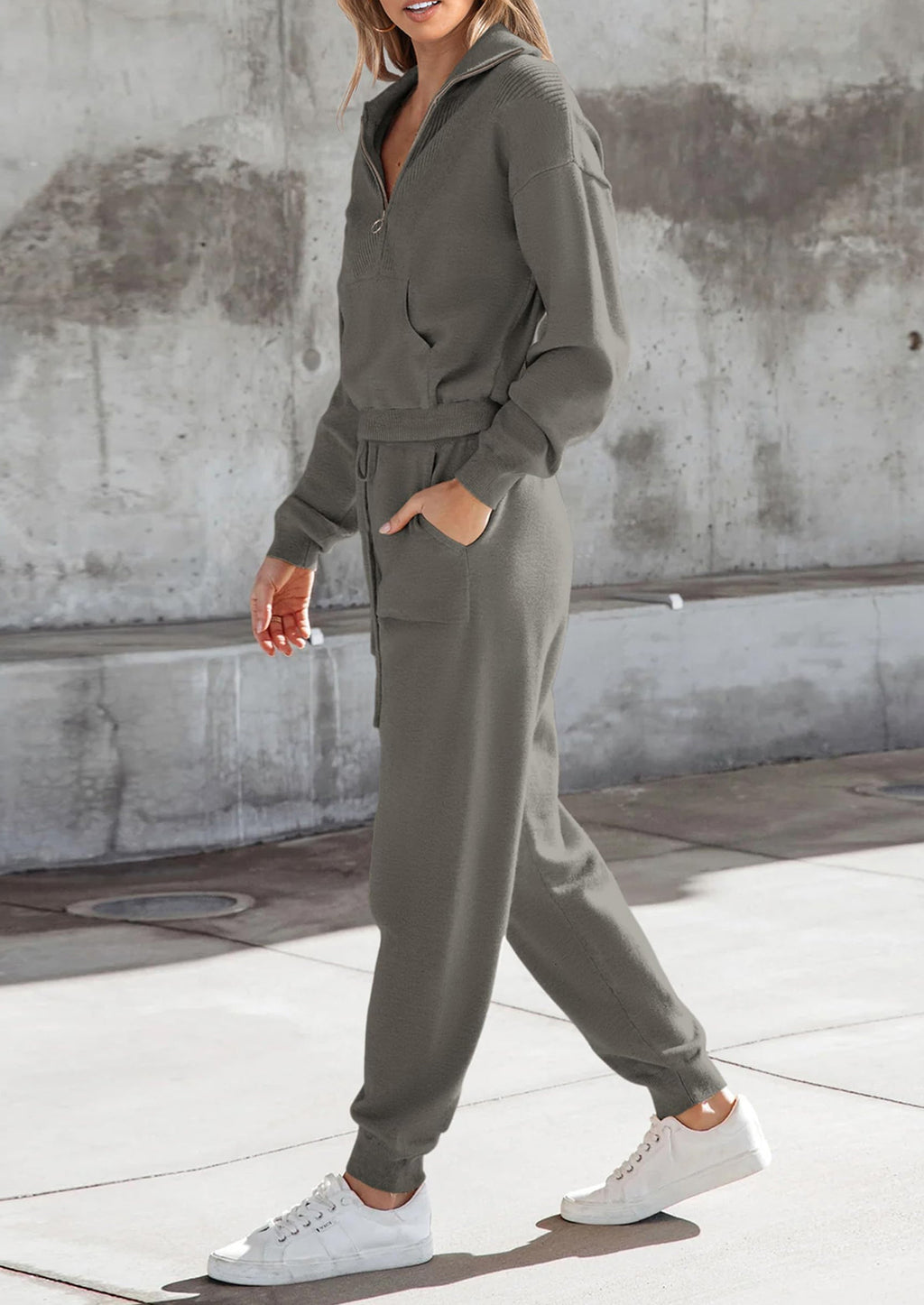 Women's 2 Piece Sweater Set Pullover Zip Up Sweatshirt Jogger Sweatpants Tracksuit Casual Outfit