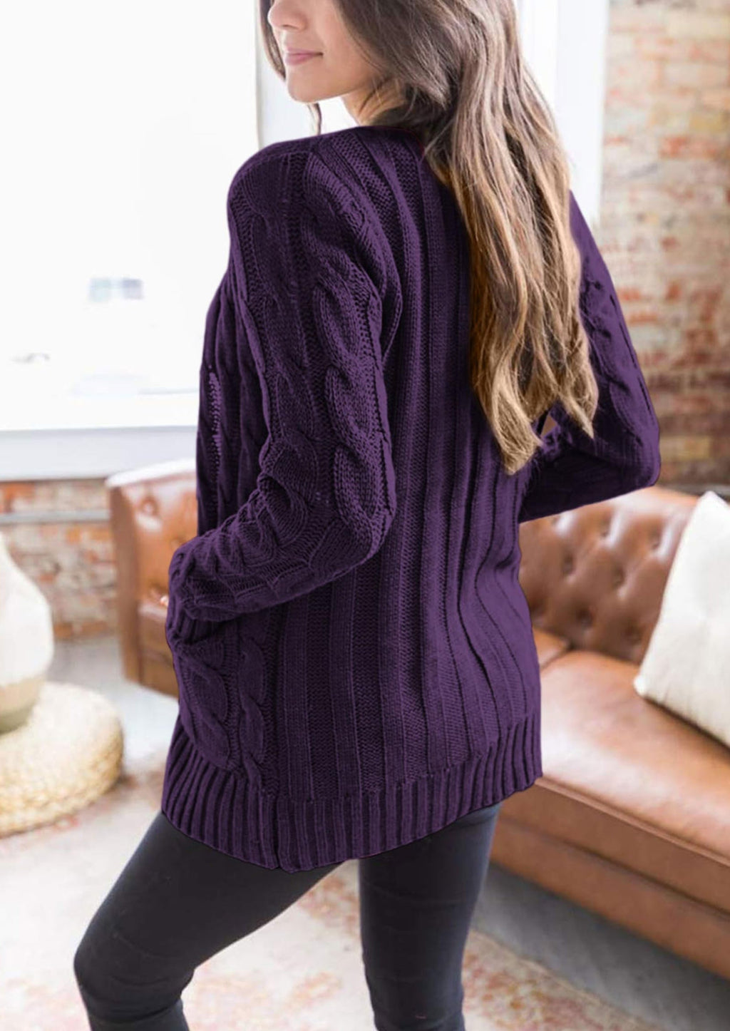 Women's Open Front Cardigan Sweaters Fall Fashion Button Down Cable Knit Chunky Winter Outerwear Coats