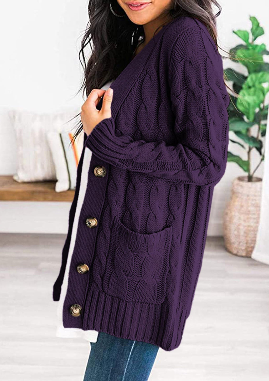 Women's Open Front Cardigan Sweaters Fall Fashion Button Down Cable Knit Chunky Winter Outerwear Coats