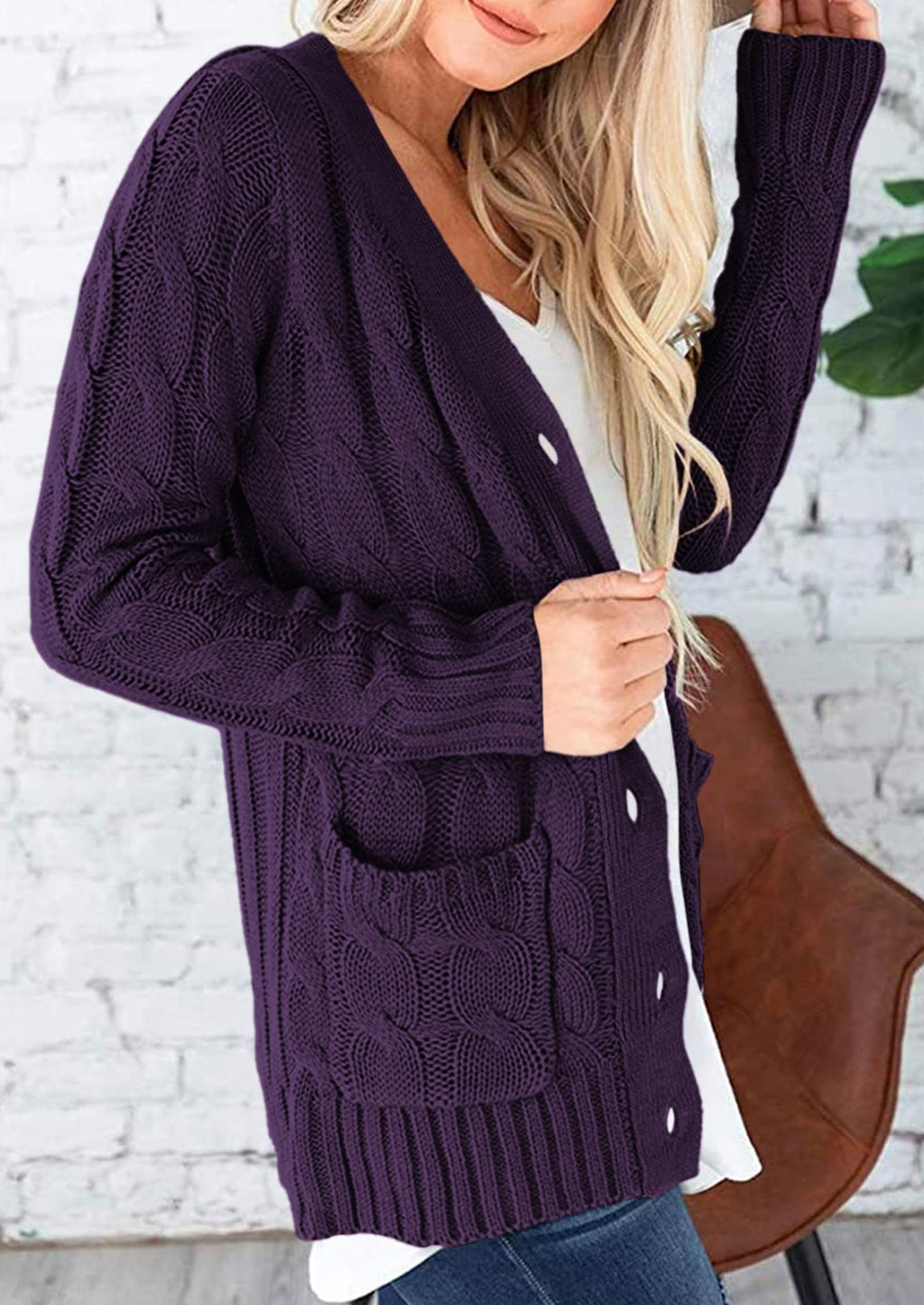 Women's Open Front Cardigan Sweaters Fall Fashion Button Down Cable Knit Chunky Winter Outerwear Coats