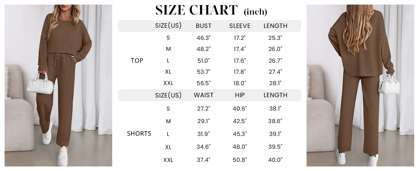 Womens 2 Piece Matching Lounge Sets Fall Long Sleeve Boatneck Sweatsuit Drawstring Sweatpants Pockets