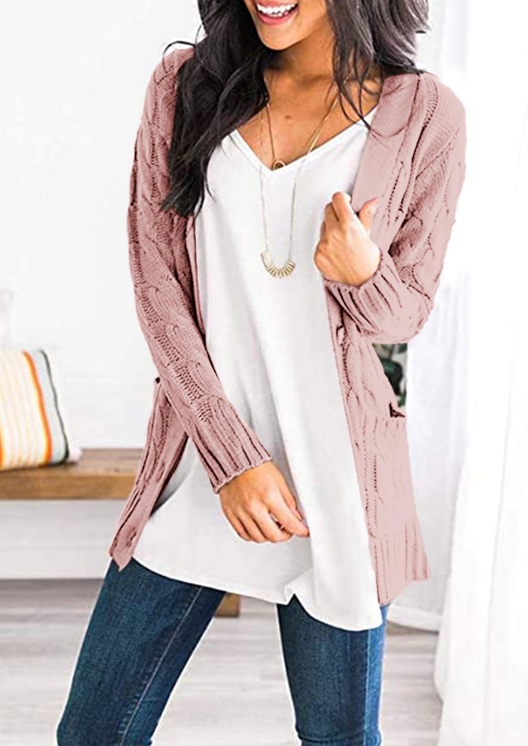 Women's Open Front Cardigan Sweaters Fall Fashion Button Down Cable Knit Chunky Winter Outerwear Coats