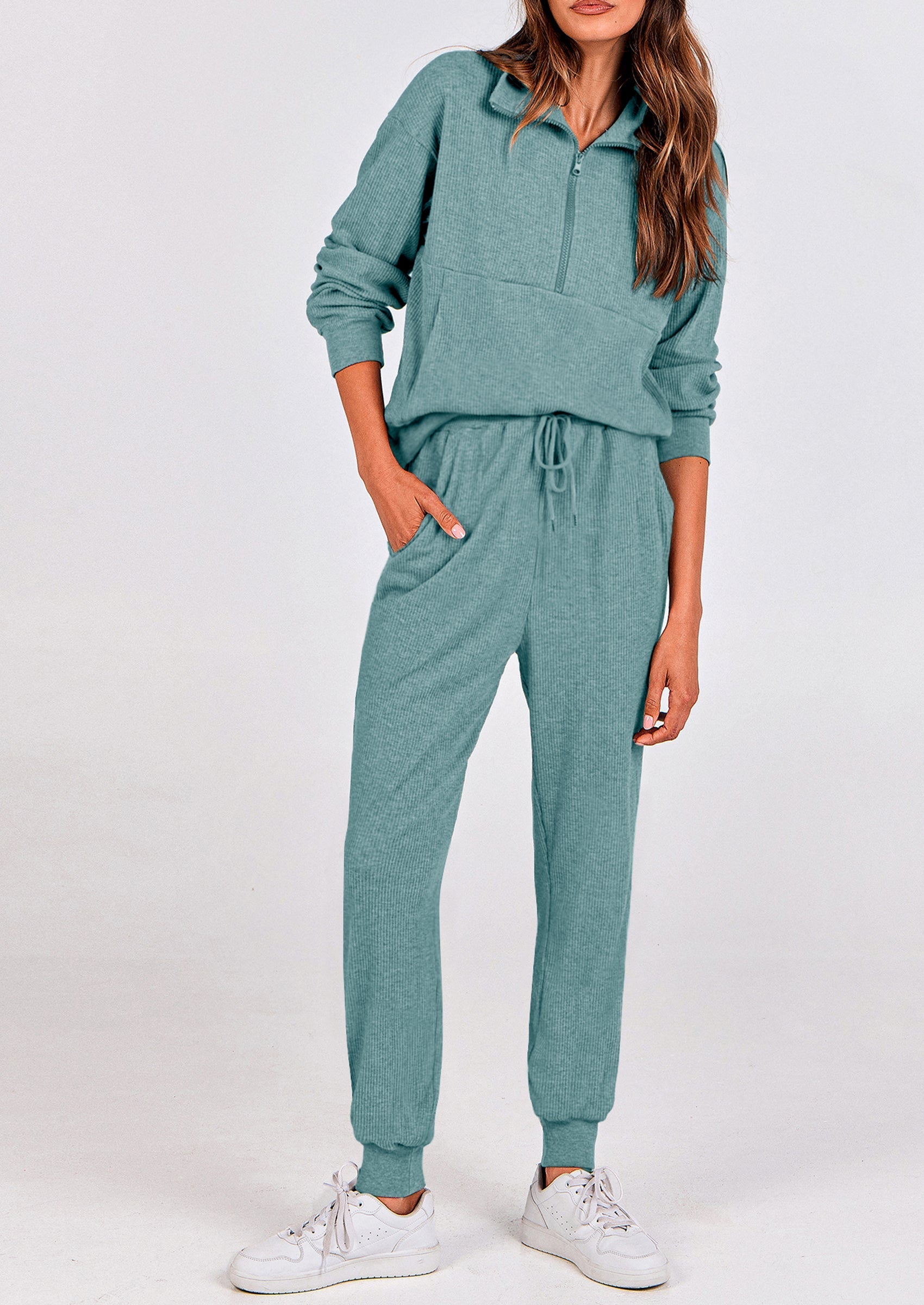 Women's Fall 2 Piece Lounge Sets Zip Up Sweatshirt Jogger Pants Sweat Track Suits Travel Outfit Winter Clothing