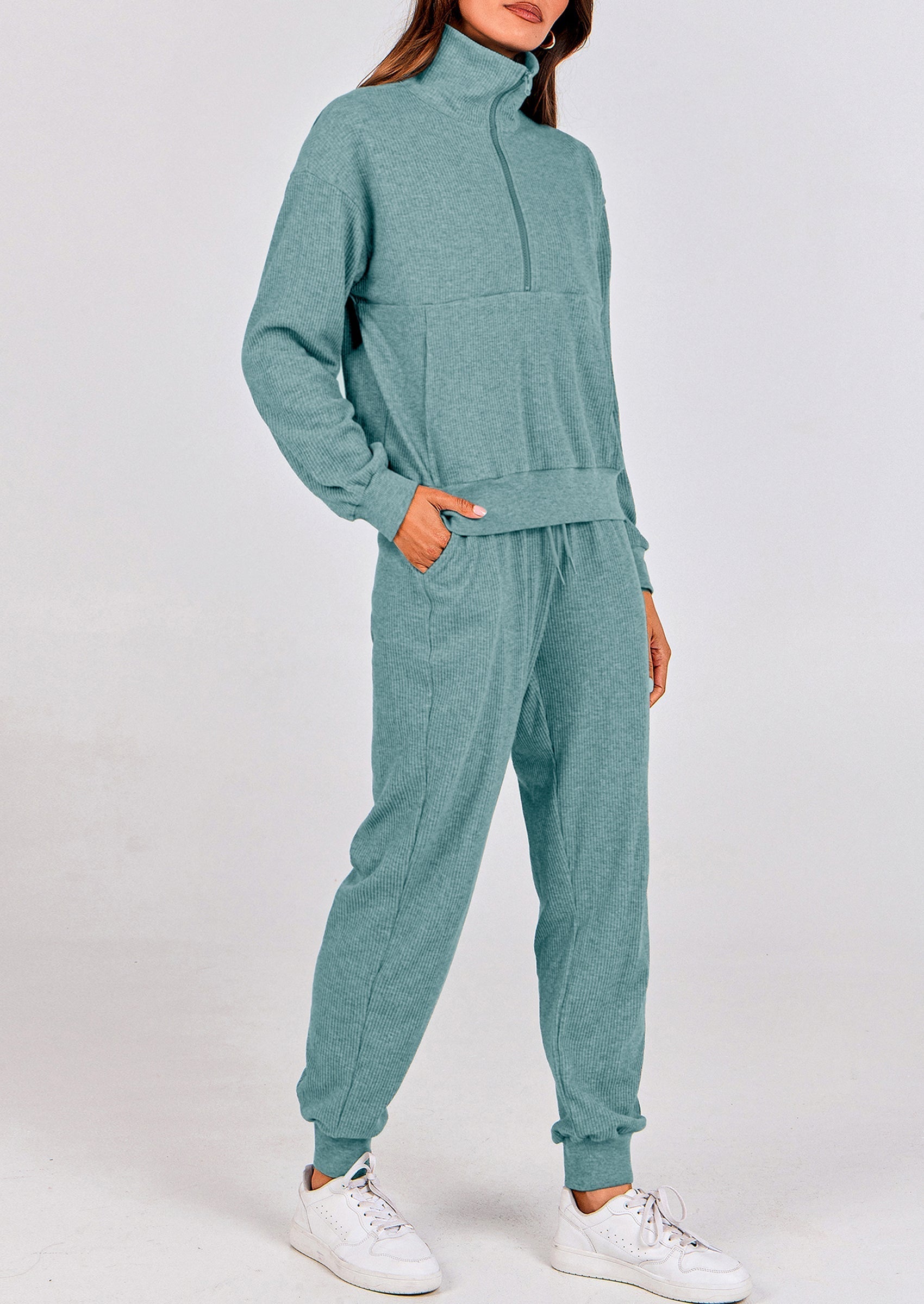 Women's Fall 2 Piece Lounge Sets Zip Up Sweatshirt Jogger Pants Sweat Track Suits Travel Outfit Winter Clothing