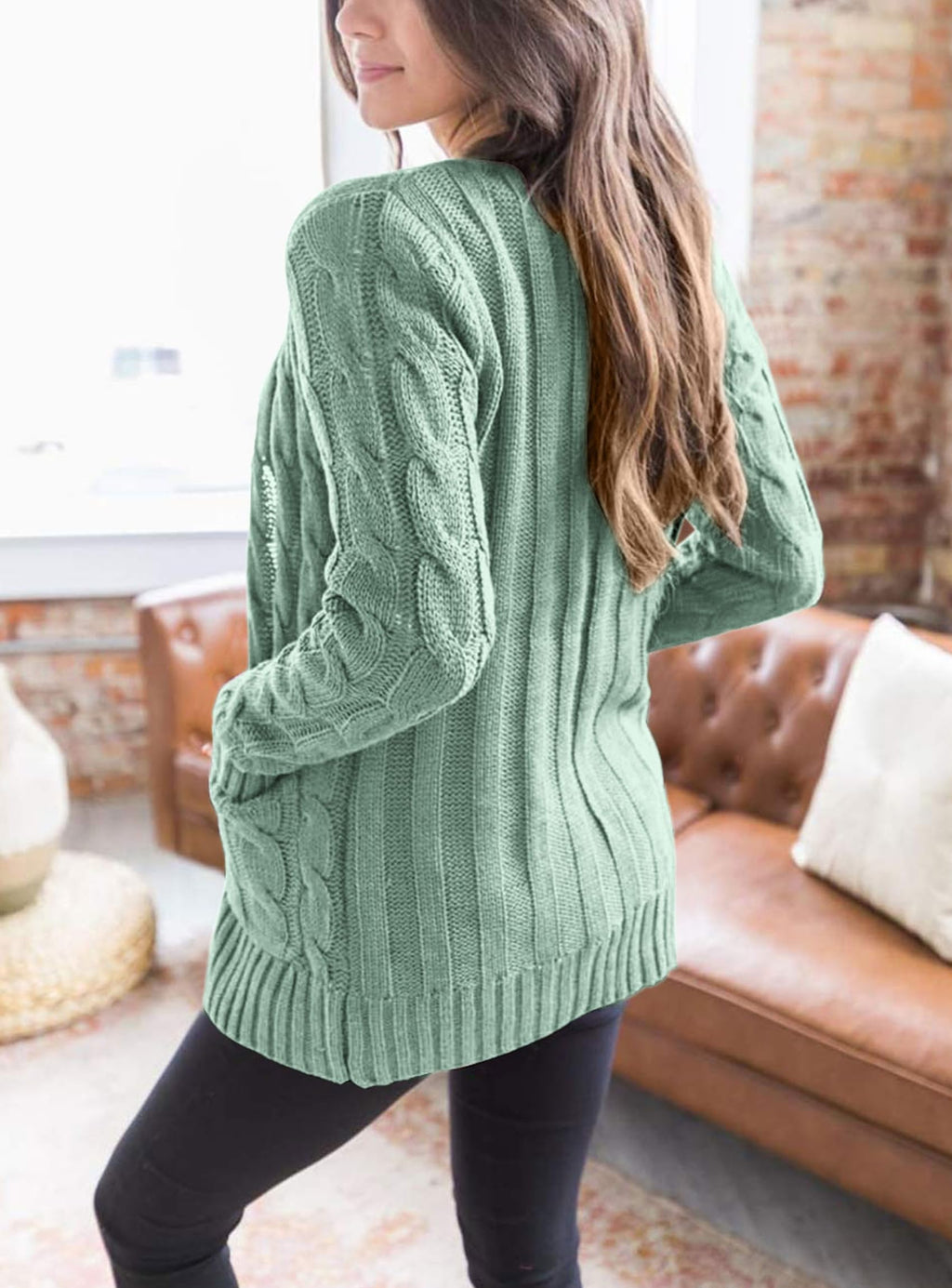 Women's Open Front Cardigan Sweaters Fall Fashion Button Down Cable Knit Chunky Winter Outerwear Coats