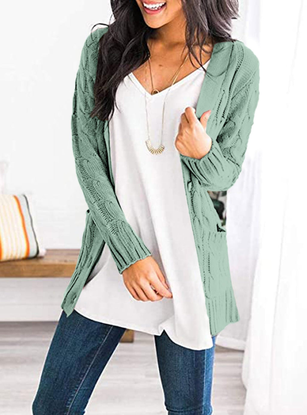 Women's Open Front Cardigan Sweaters Fall Fashion Button Down Cable Knit Chunky Winter Outerwear Coats