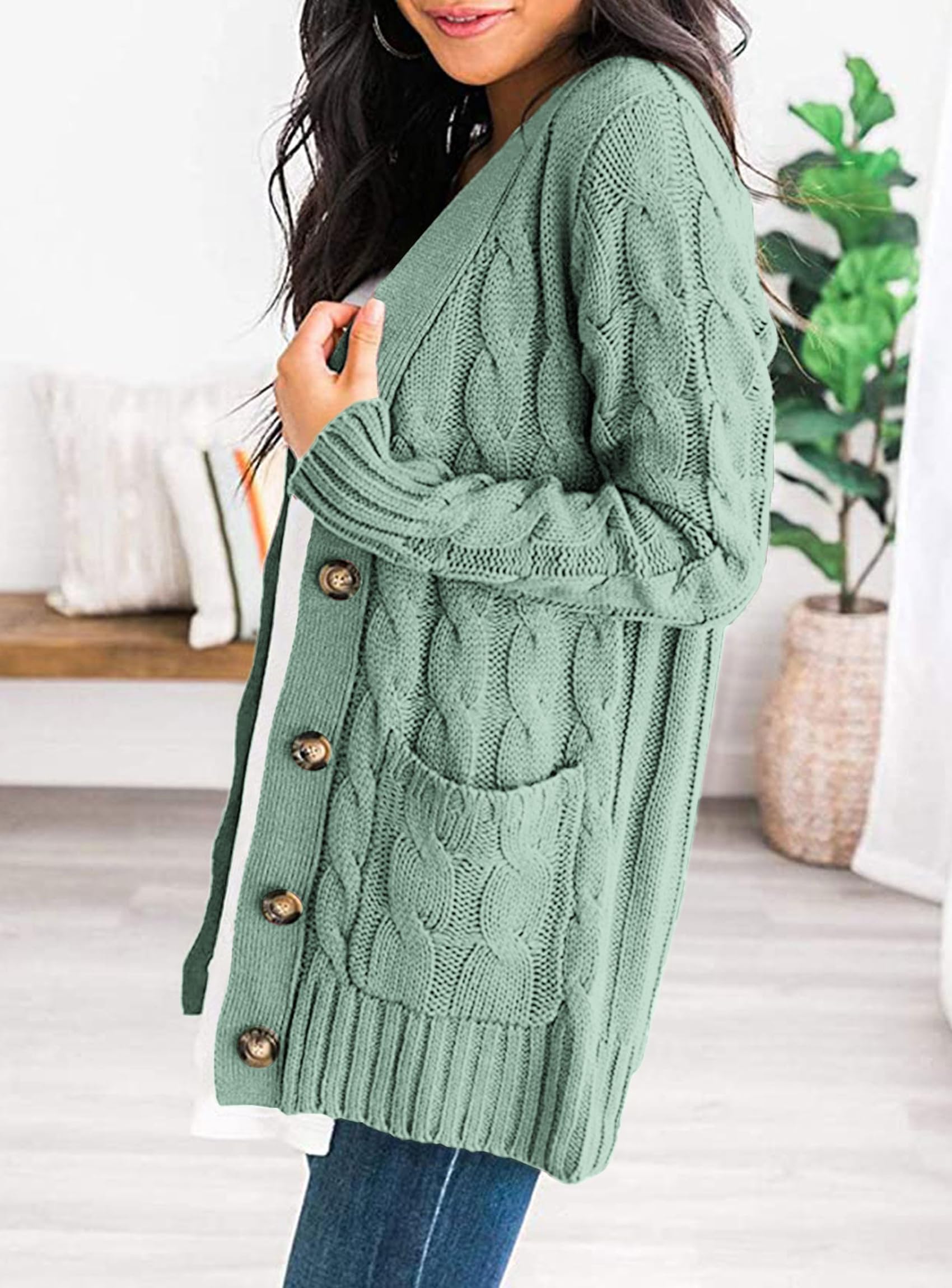Women's Open Front Cardigan Sweaters Fall Fashion Button Down Cable Knit Chunky Winter Outerwear Coats