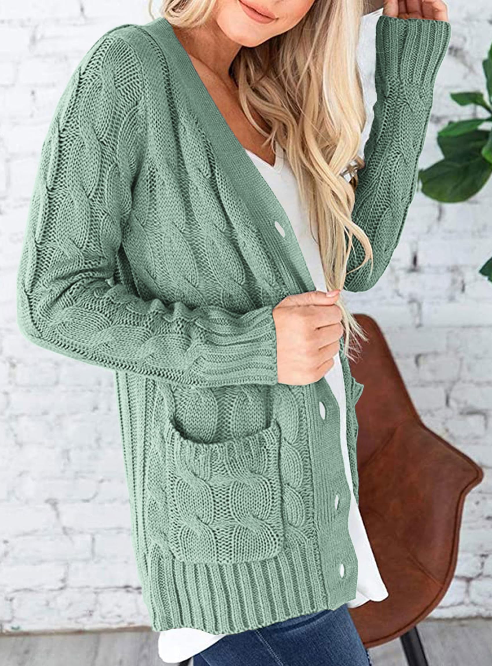 Women's Open Front Cardigan Sweaters Fall Fashion Button Down Cable Knit Chunky Winter Outerwear Coats