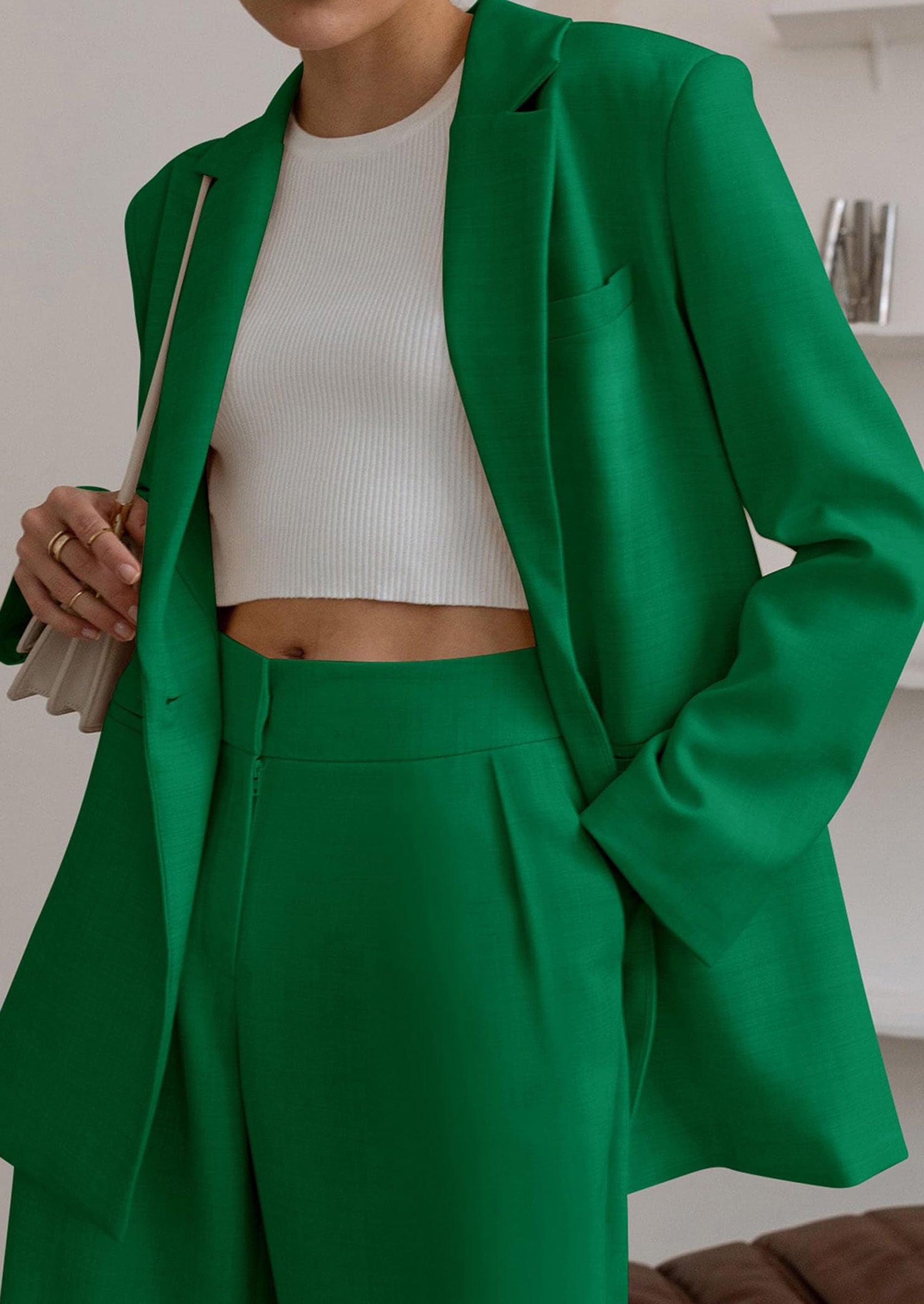 Women's Fall Two Piece Outfits Dressy Blazer Jacket and Wide Leg Pants Pockets Business Casual Office Suit Sets