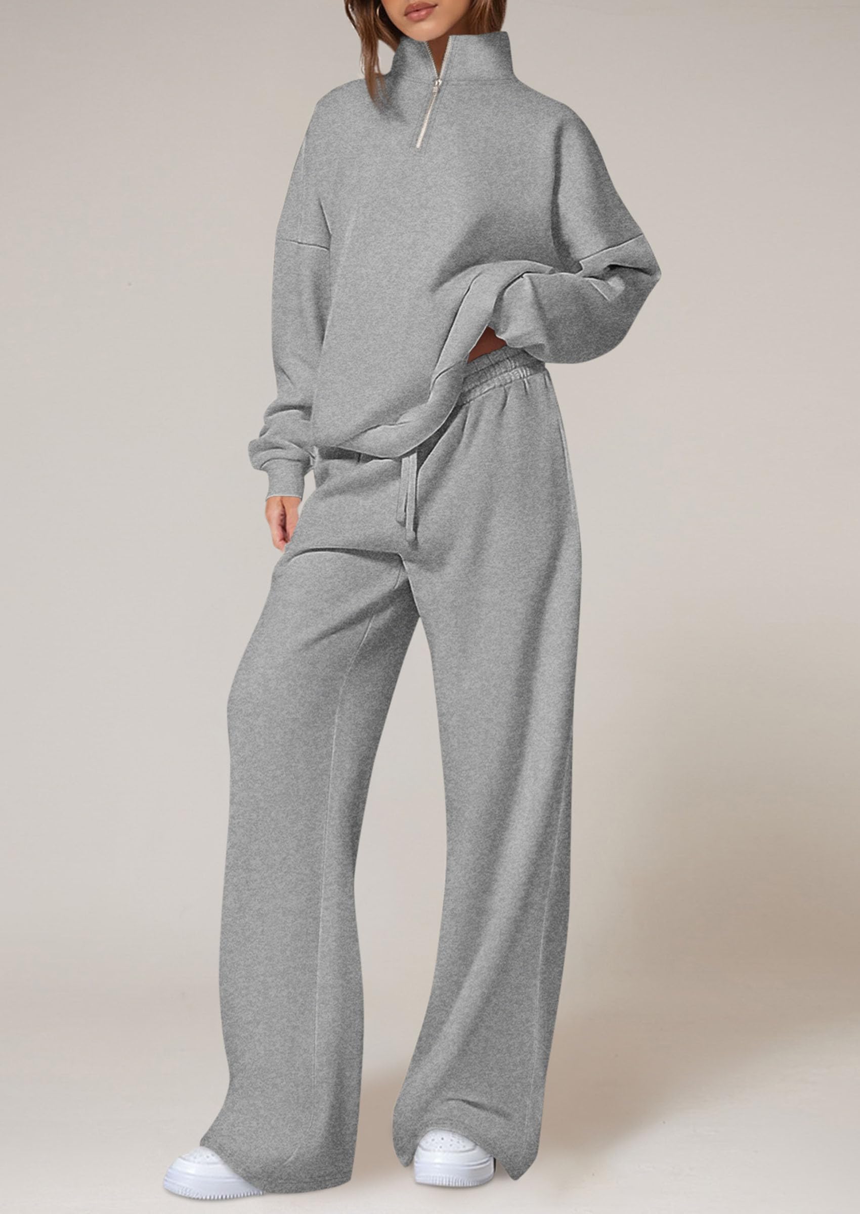 Womens Casual Two Piece Sets Fall Outfits Quarter Zip Sweatshirts Straight Leg Pants Sweatsuits Tracksuit