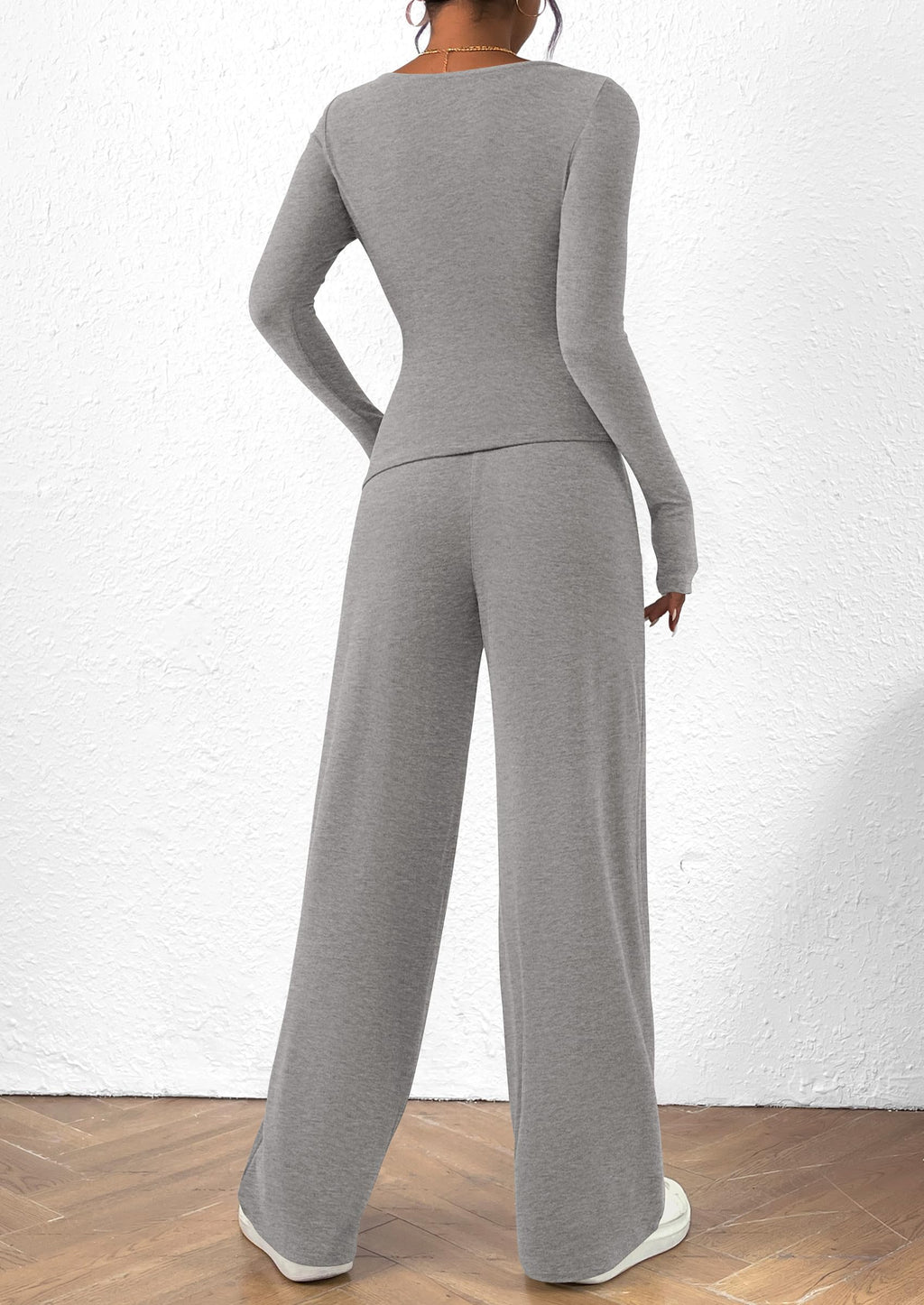 Women's 2 Piece Lounge Sets Asymmetrical Long Sleeve T Shirt Wide Leg Pants Casual Outfits Tracksuit