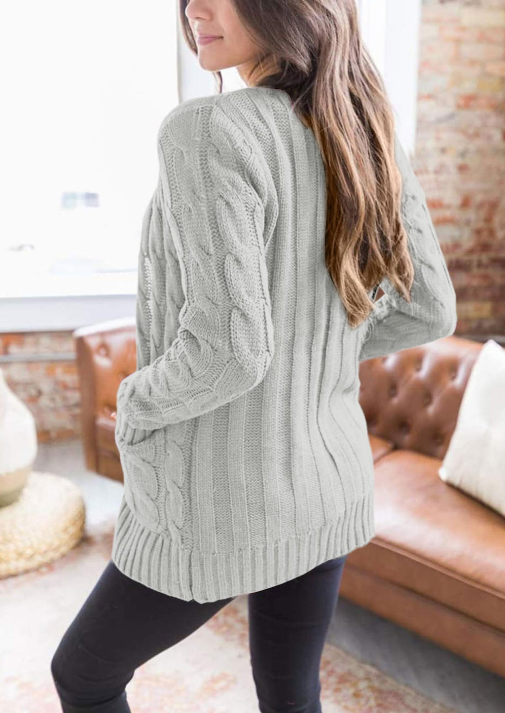 Women's Open Front Cardigan Sweaters Fall Fashion Button Down Cable Knit Chunky Winter Outerwear Coats