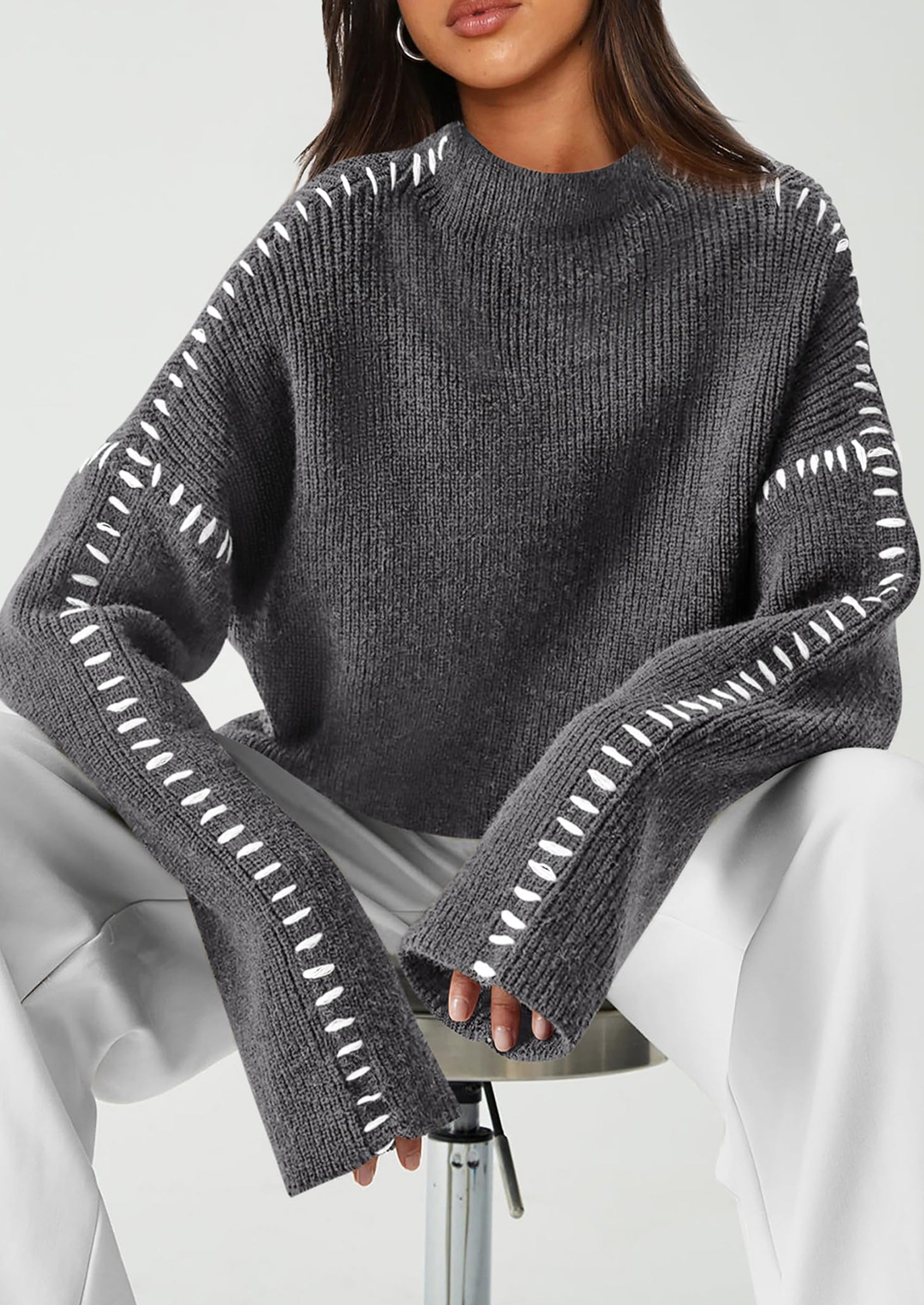 Women's Chunky Knit Sweaters Fall Long Sleeve Mock Neck Oversized Pullover Tops Winter Fashion Clothes