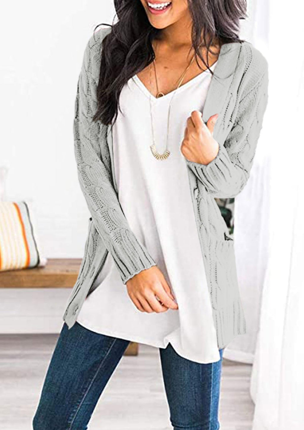 Women's Open Front Cardigan Sweaters Fall Fashion Button Down Cable Knit Chunky Winter Outerwear Coats