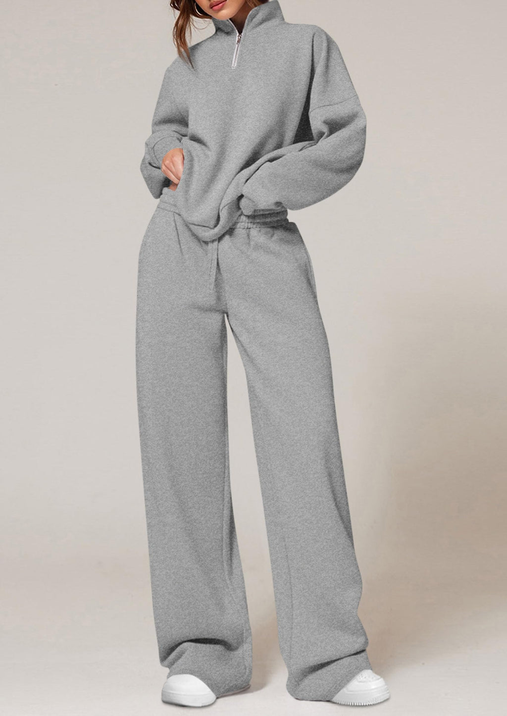 Womens Casual Two Piece Sets Fall Outfits Quarter Zip Sweatshirts Straight Leg Pants Sweatsuits Tracksuit