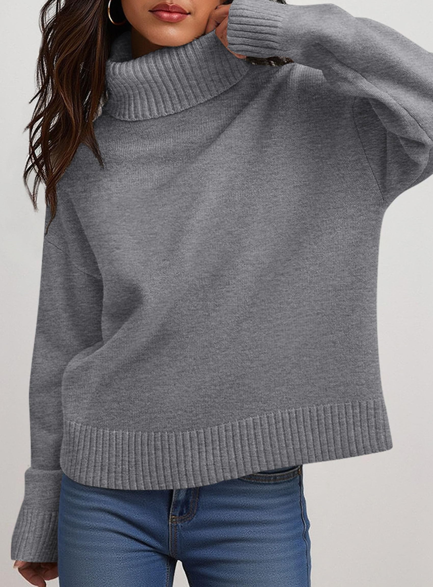 Womens Turtleneck Long Sleeve Sweater Fall Trendy Loose Fit Casual Tops Chunky Knit Pullover Sweaters