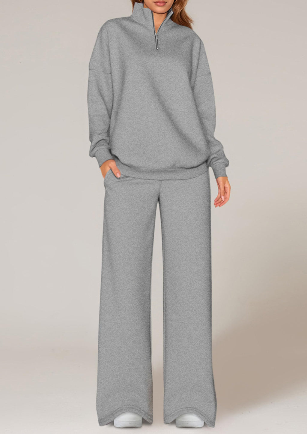 Womens Casual Two Piece Sets Fall Outfits Quarter Zip Sweatshirts Straight Leg Pants Sweatsuits Tracksuit