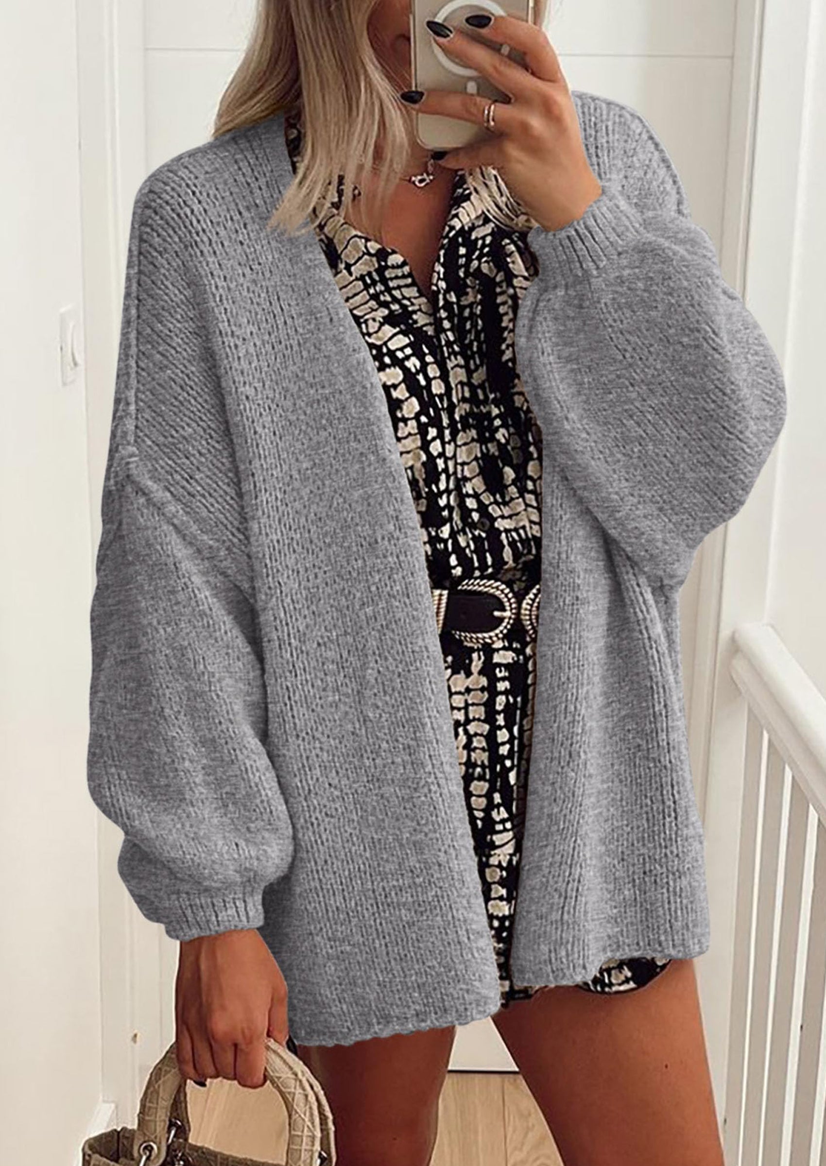 Womens Oversized Cardigan Sweaters Fall Long Lantern Sleeve Knit Open Front Lightweight Sweater