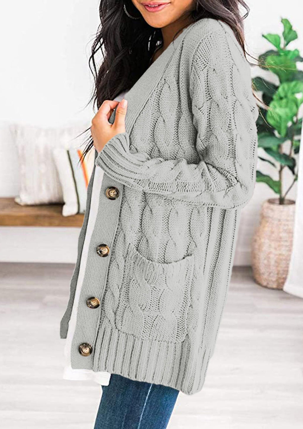 Women's Open Front Cardigan Sweaters Fall Fashion Button Down Cable Knit Chunky Winter Outerwear Coats