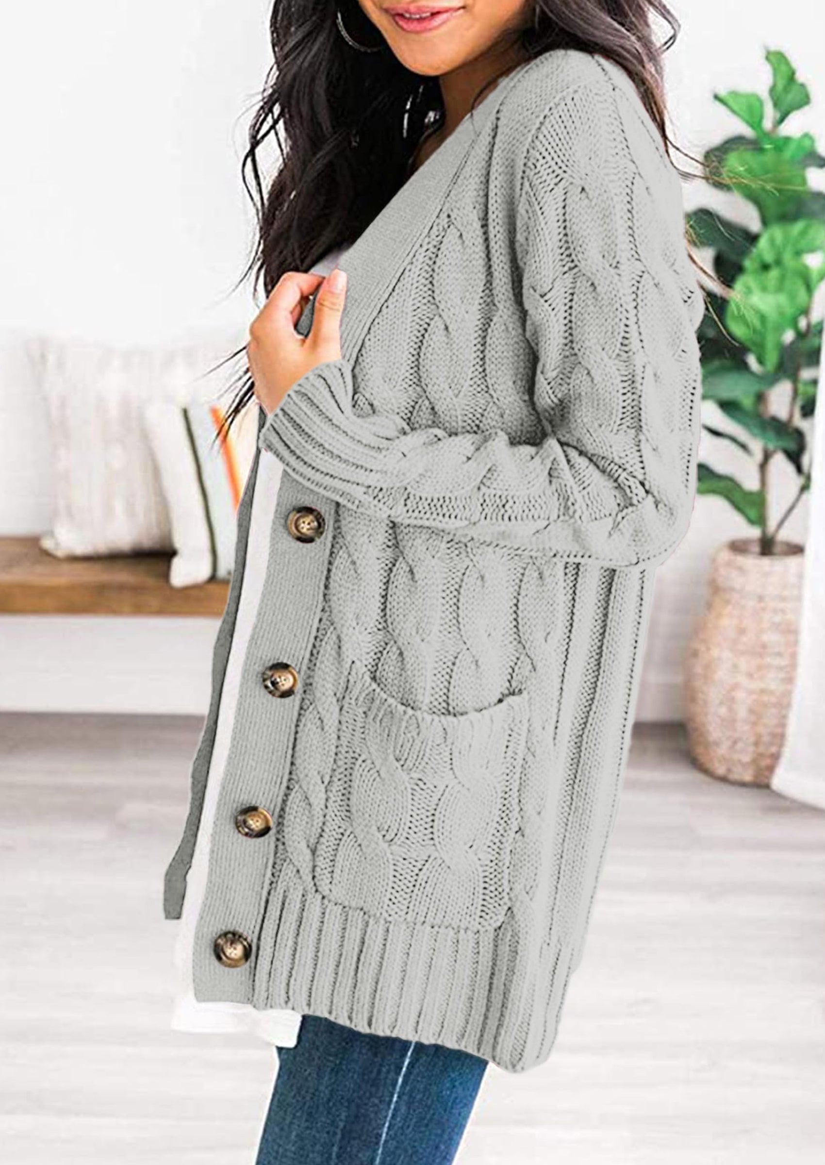 Women's Open Front Cardigan Sweaters Fall Fashion Button Down Cable Knit Chunky Winter Outerwear Coats
