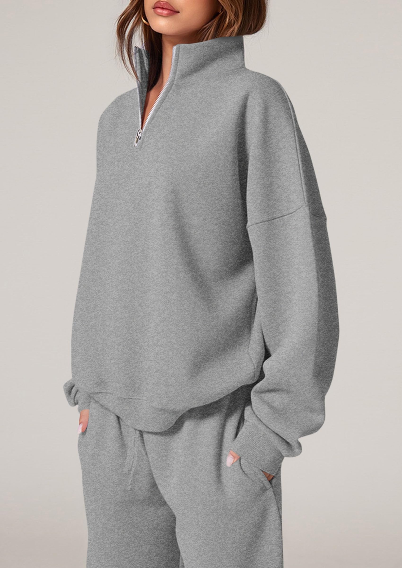 Womens Casual Two Piece Sets Fall Outfits Quarter Zip Sweatshirts Straight Leg Pants Sweatsuits Tracksuit