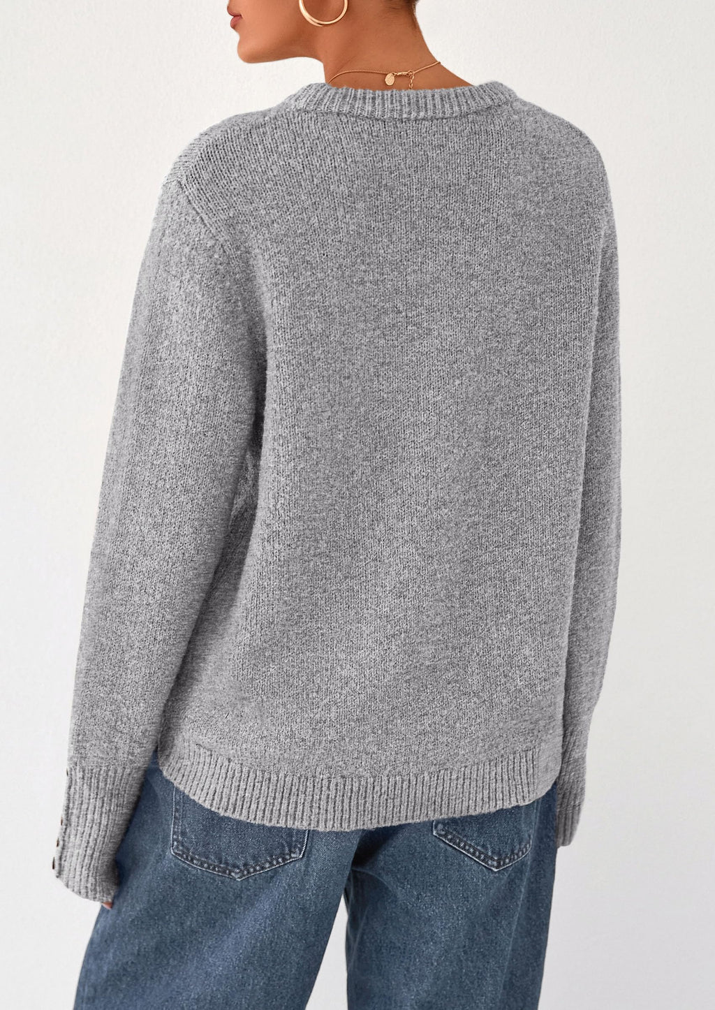 Womens Sweaters Fall Fashion Casual Crewneck Pullover Button Long Sleeve Cute Knit Tops Winter Clothes