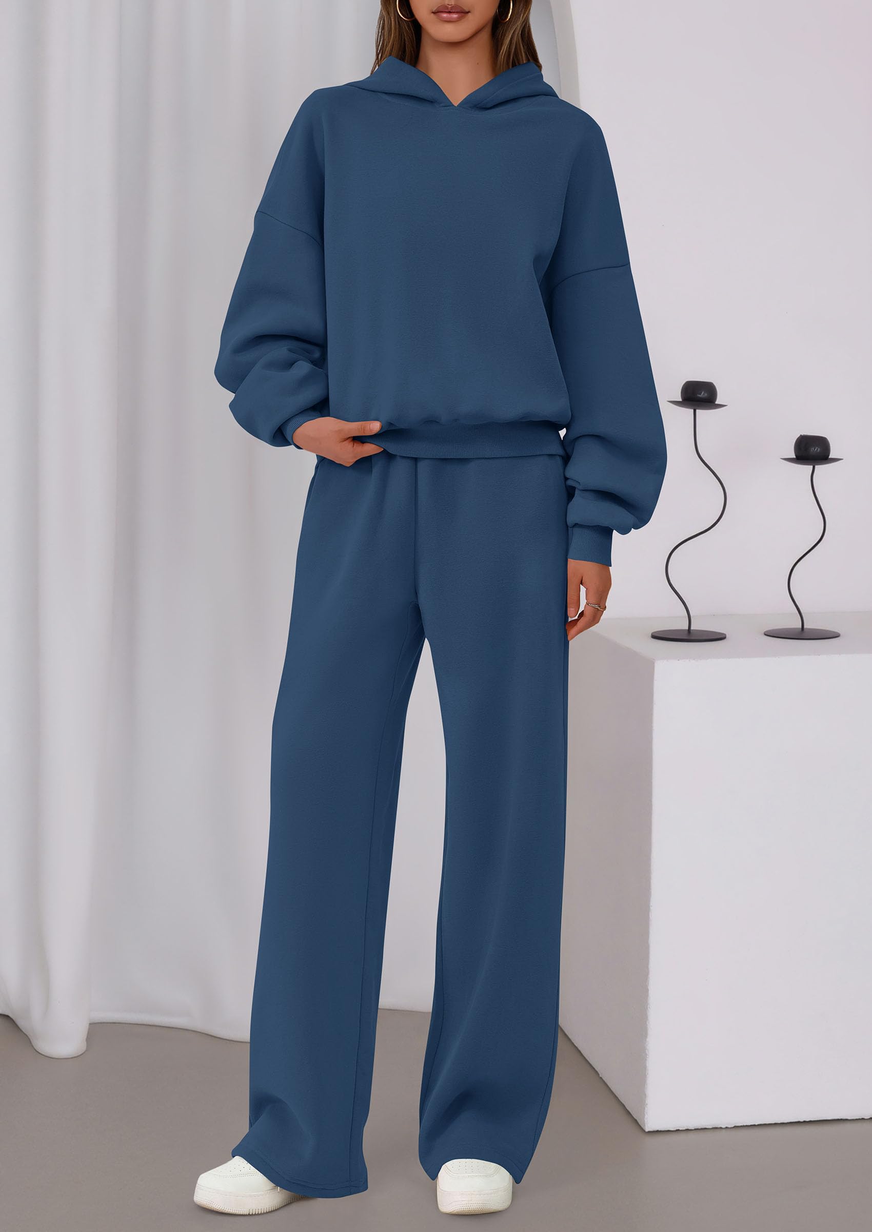 Womens Sweatsuits 2 Piece Set Casual Winter Long Sleeve Hoodie Loose Wide Leg Sweatpants Fall Tracksuit