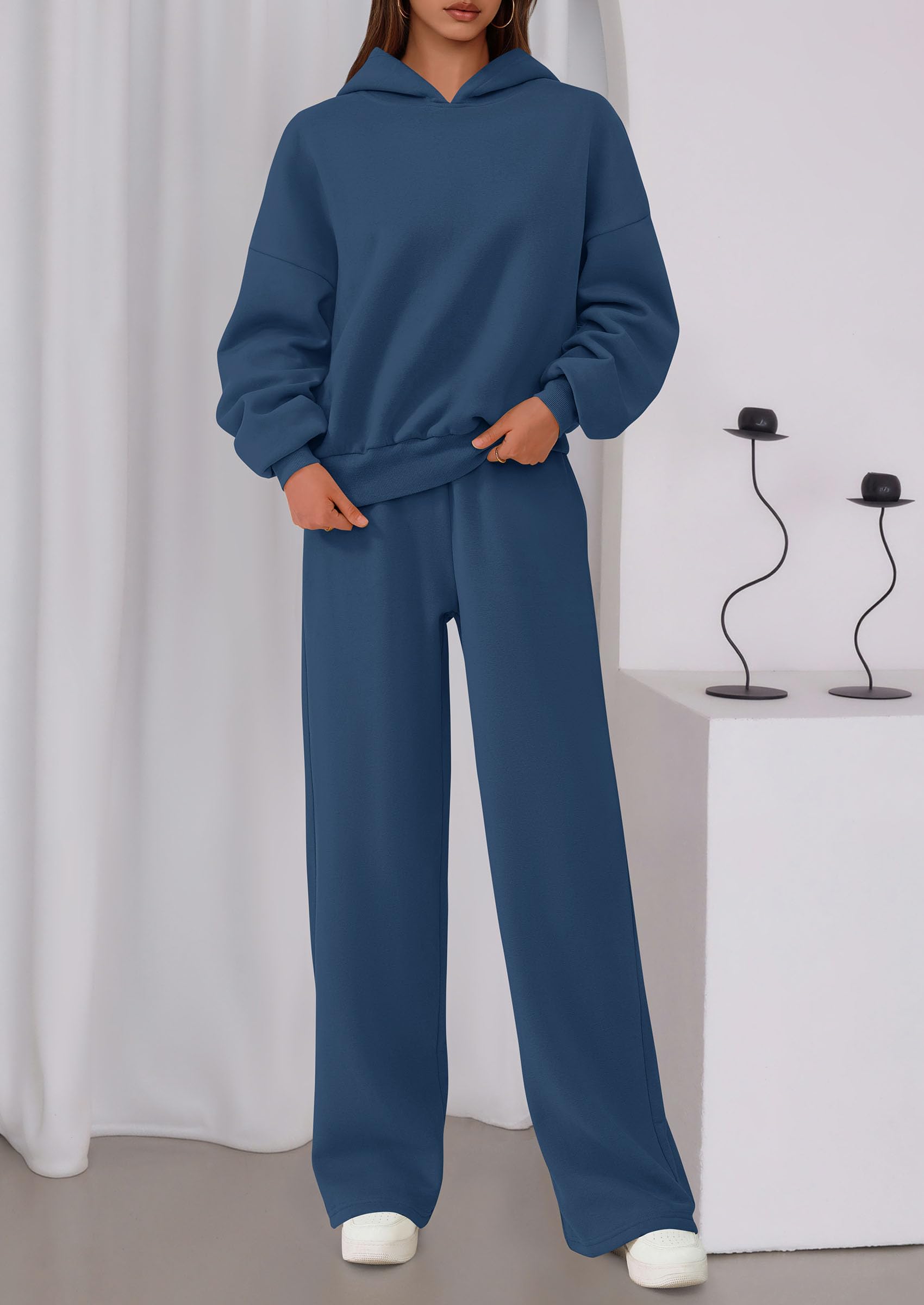 Womens Sweatsuits 2 Piece Set Casual Winter Long Sleeve Hoodie Loose Wide Leg Sweatpants Fall Tracksuit