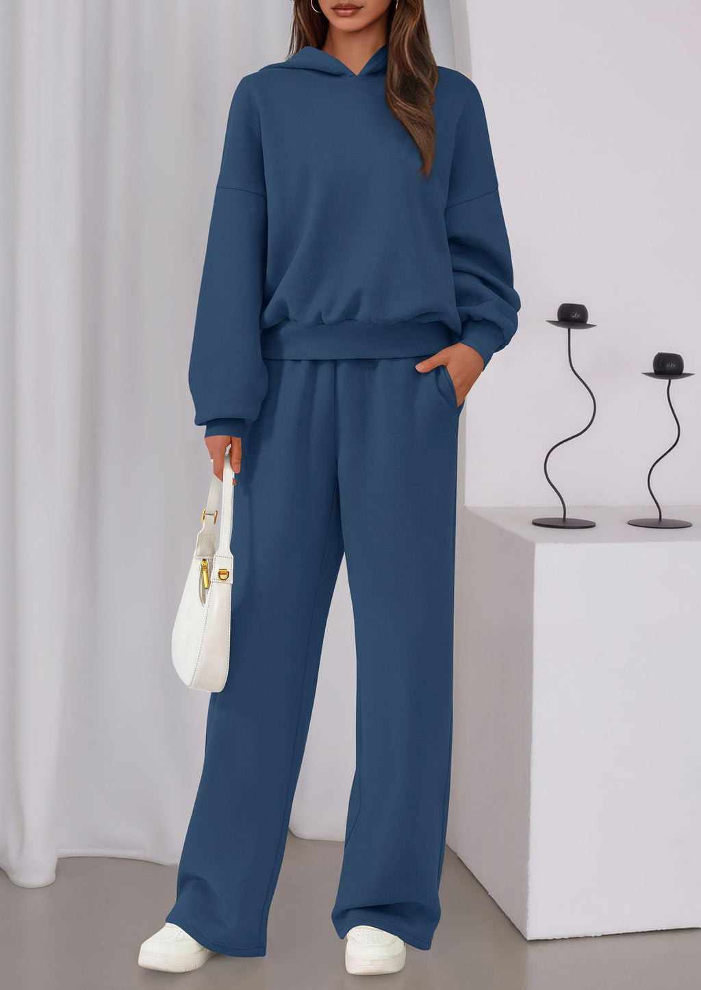 Womens Sweatsuits 2 Piece Set Casual Winter Long Sleeve Hoodie Loose Wide Leg Sweatpants Fall Tracksuit