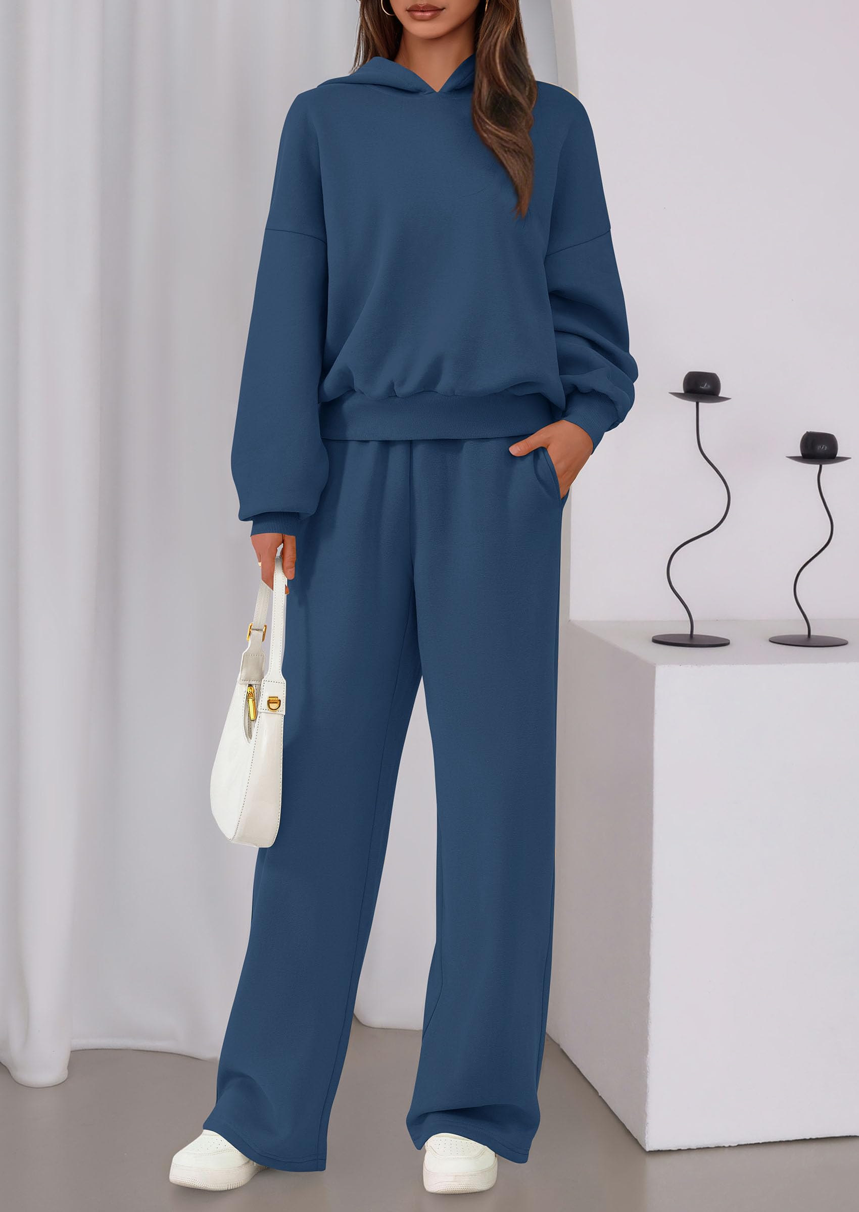 Womens Sweatsuits 2 Piece Set Casual Winter Long Sleeve Hoodie Loose Wide Leg Sweatpants Fall Tracksuit