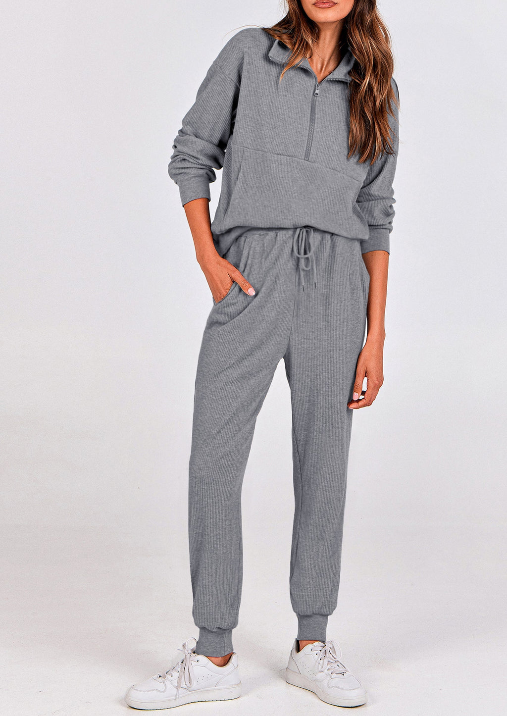 Women's Fall 2 Piece Lounge Sets Zip Up Sweatshirt Jogger Pants Sweat Track Suits Travel Outfit Winter Clothing