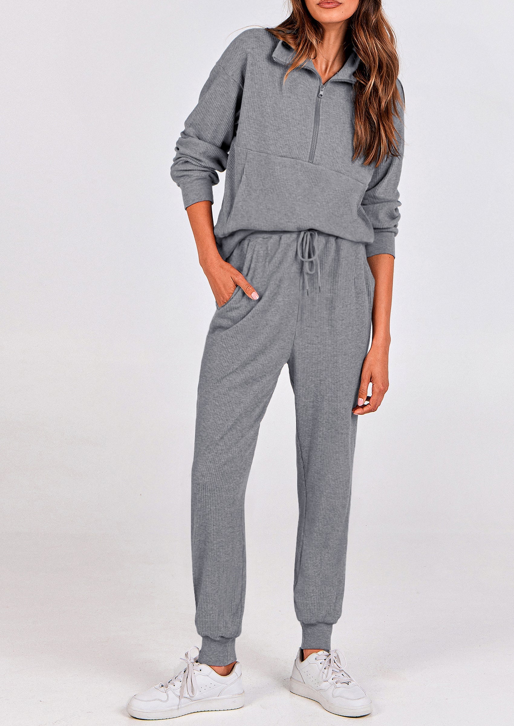 Women's Fall 2 Piece Lounge Sets Zip Up Sweatshirt Jogger Pants Sweat Track Suits Travel Outfit Winter Clothing