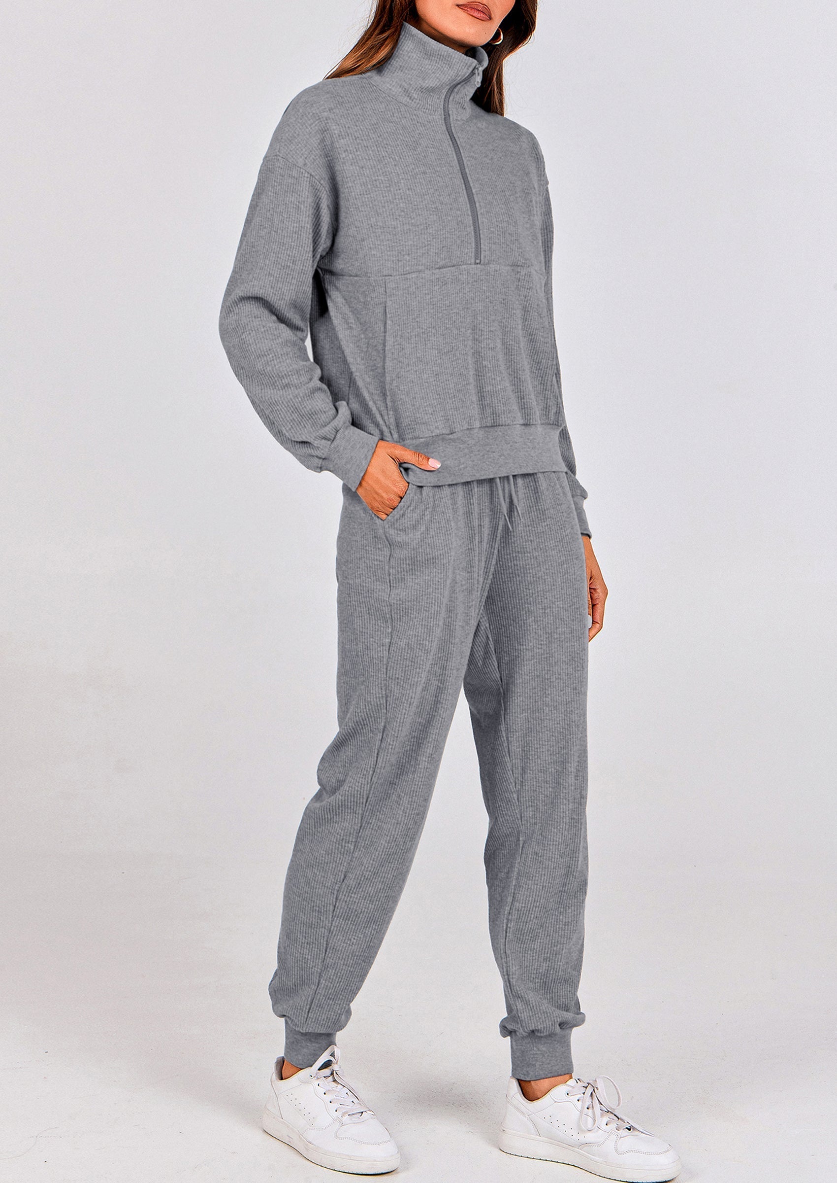 Women's Fall 2 Piece Lounge Sets Zip Up Sweatshirt Jogger Pants Sweat Track Suits Travel Outfit Winter Clothing