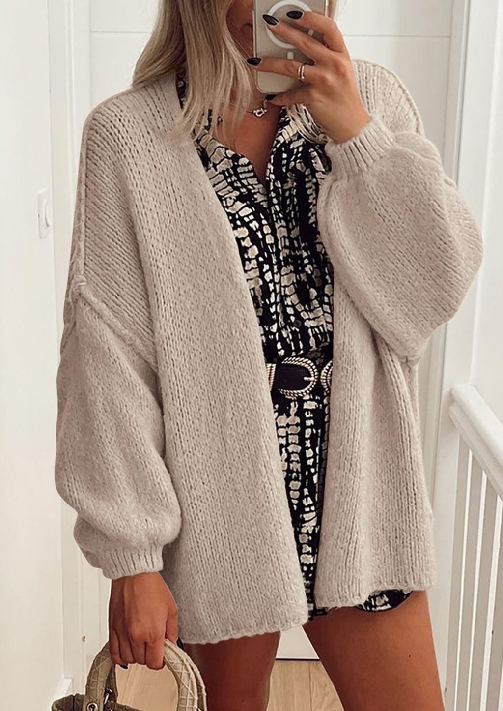 Womens Oversized Cardigan Sweaters Fall Long Lantern Sleeve Knit Open Front Lightweight Sweater