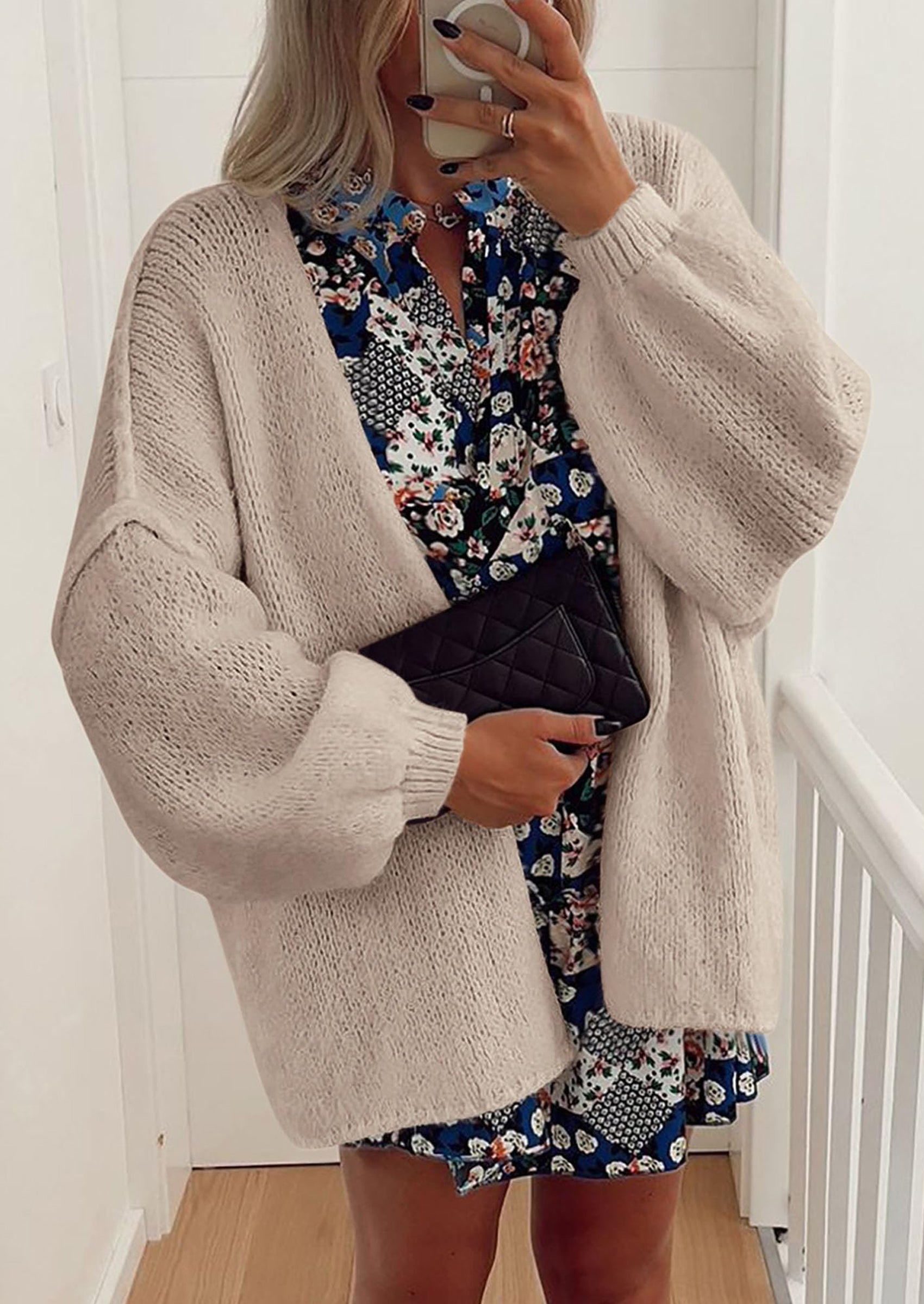 Womens Oversized Cardigan Sweaters Fall Long Lantern Sleeve Knit Open Front Lightweight Sweater