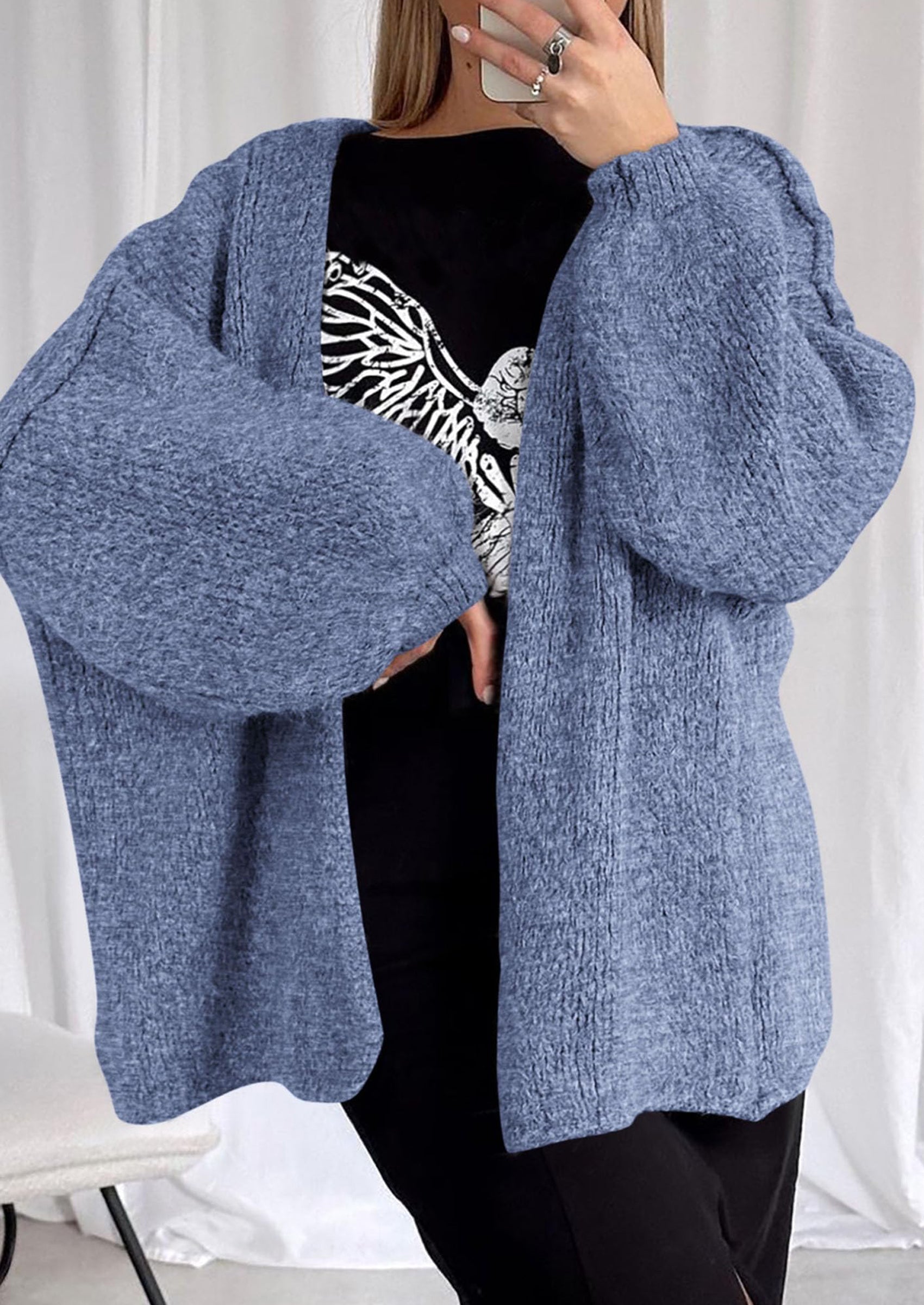 Womens Oversized Cardigan Sweaters Fall Long Lantern Sleeve Knit Open Front Lightweight Sweater
