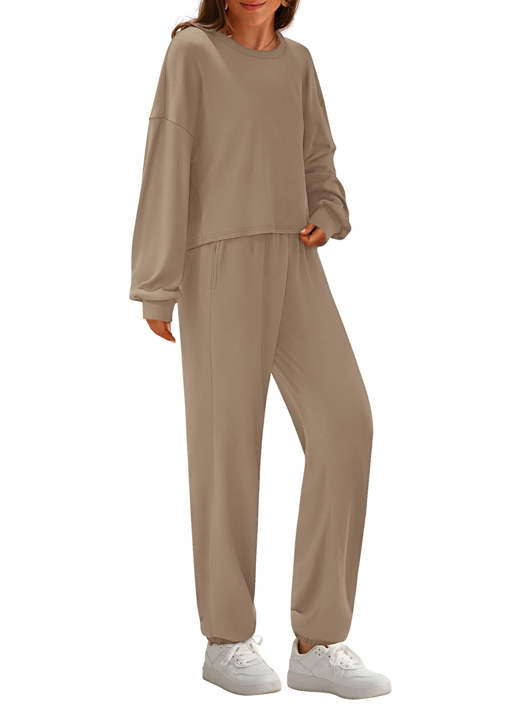Women's Two Piece Outfits Lounge Sets Long Sleeve Pullover Tops Sweatpants Fall Fashion Matching Clothing