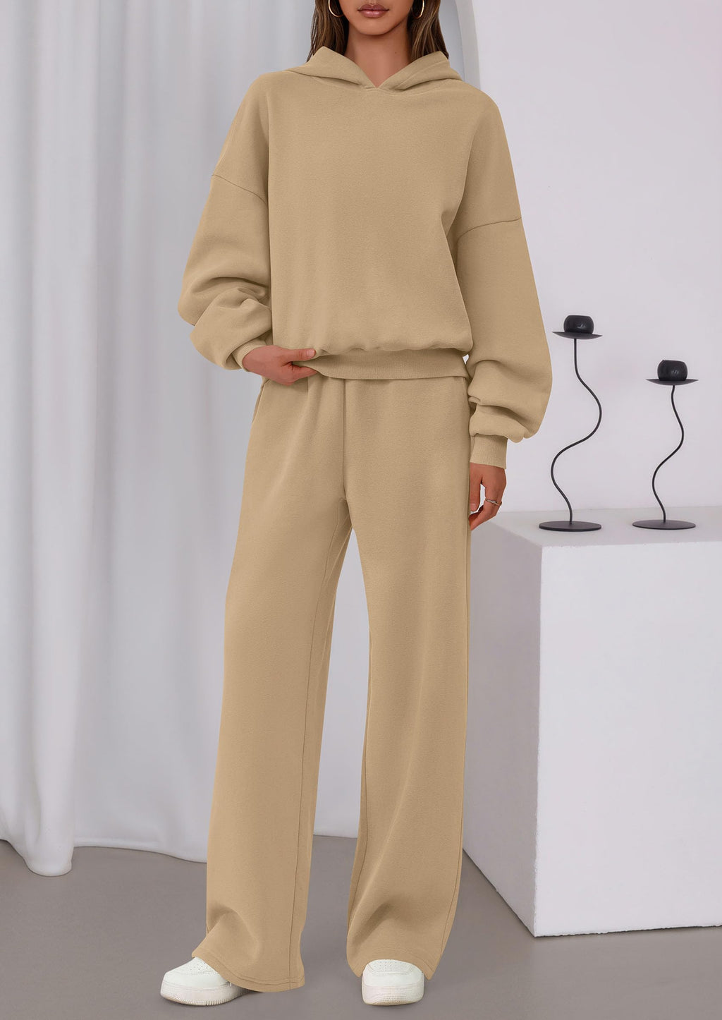 Womens Sweatsuits 2 Piece Set Casual Winter Long Sleeve Hoodie Loose Wide Leg Sweatpants Fall Tracksuit